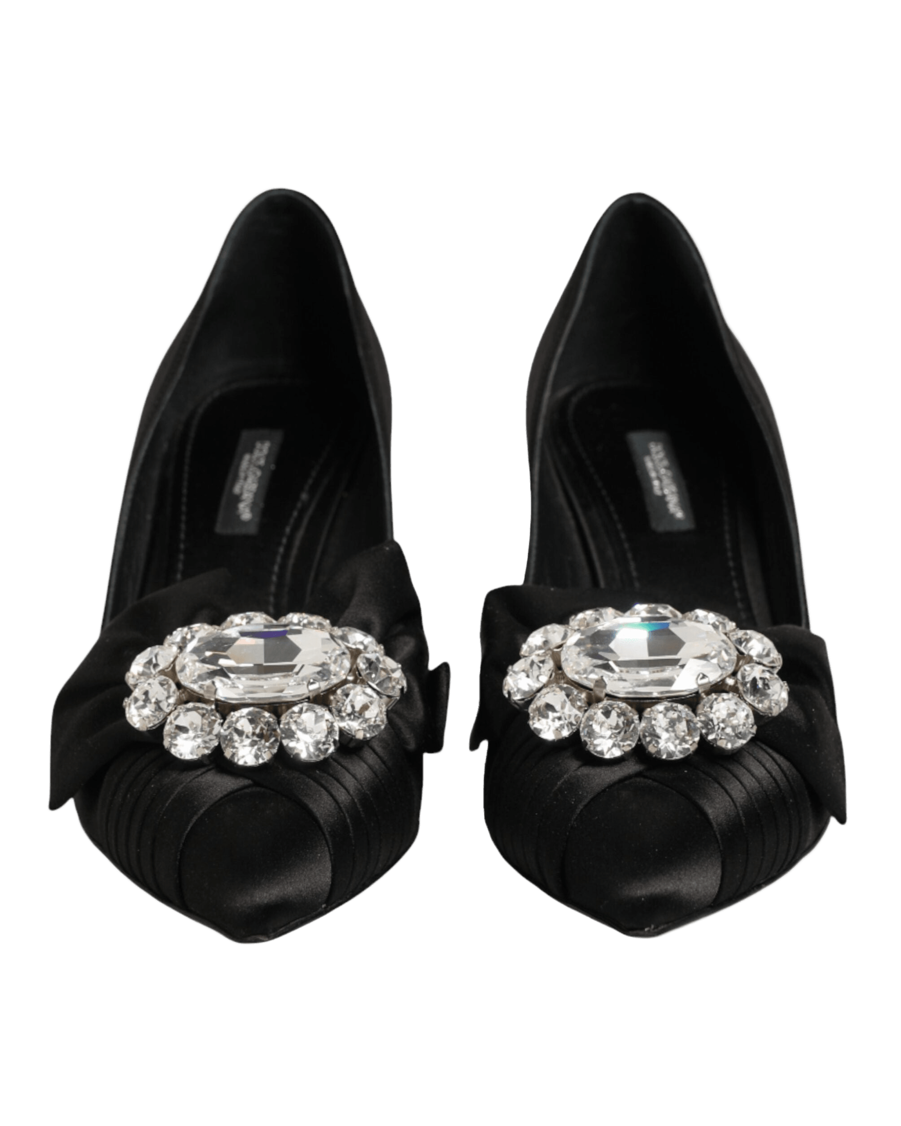 Dolce & Gabbana Black Satin Bow Crystal Embellishment Pumps Shoes Glam Steals