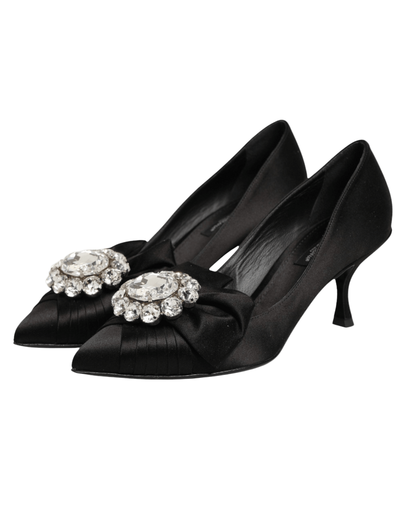 Dolce & Gabbana Black Satin Bow Crystal Embellishment Pumps Shoes Glam Steals