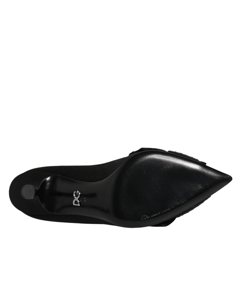 Dolce & Gabbana Black Satin Bow Crystal Embellishment Pumps Shoes Glam Steals