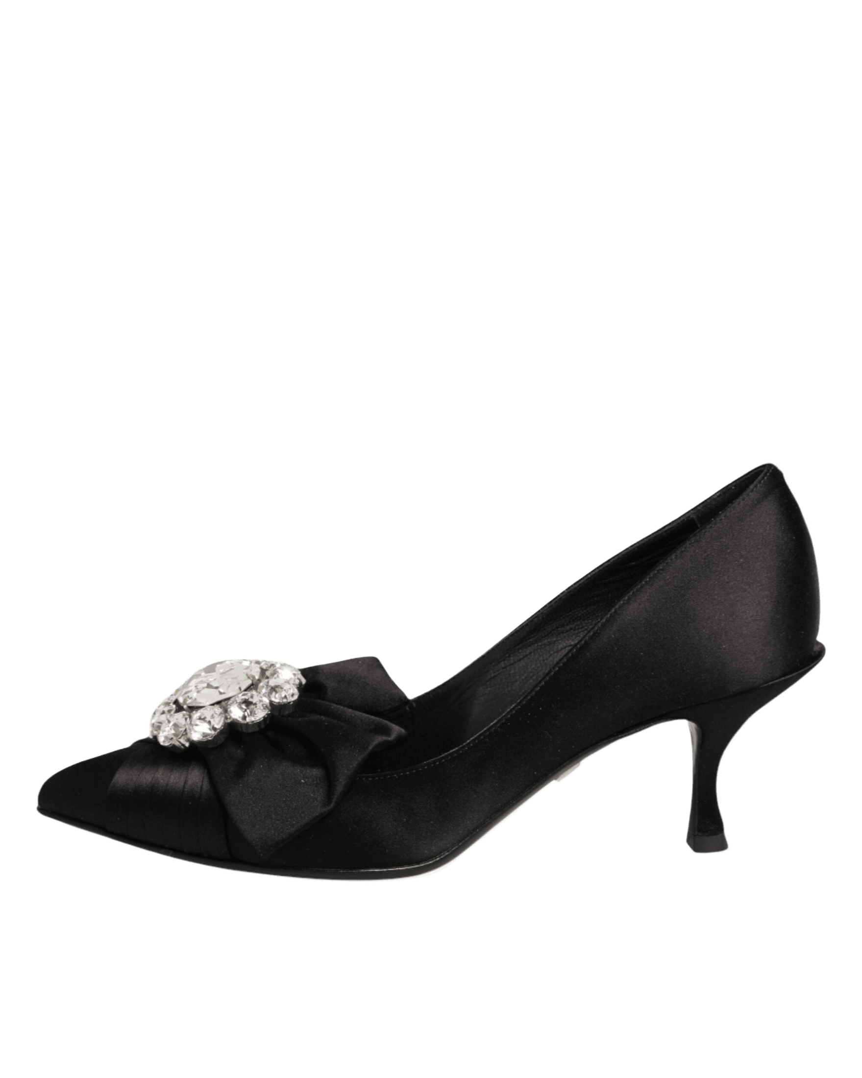 Dolce & Gabbana Black Satin Bow Crystal Embellishment Pumps Shoes Glam Steals