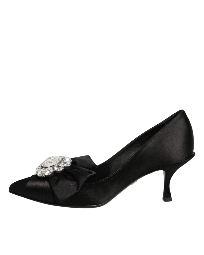 Dolce & Gabbana Black Satin Bow Crystal Embellishment Pumps Shoes Glam Steals