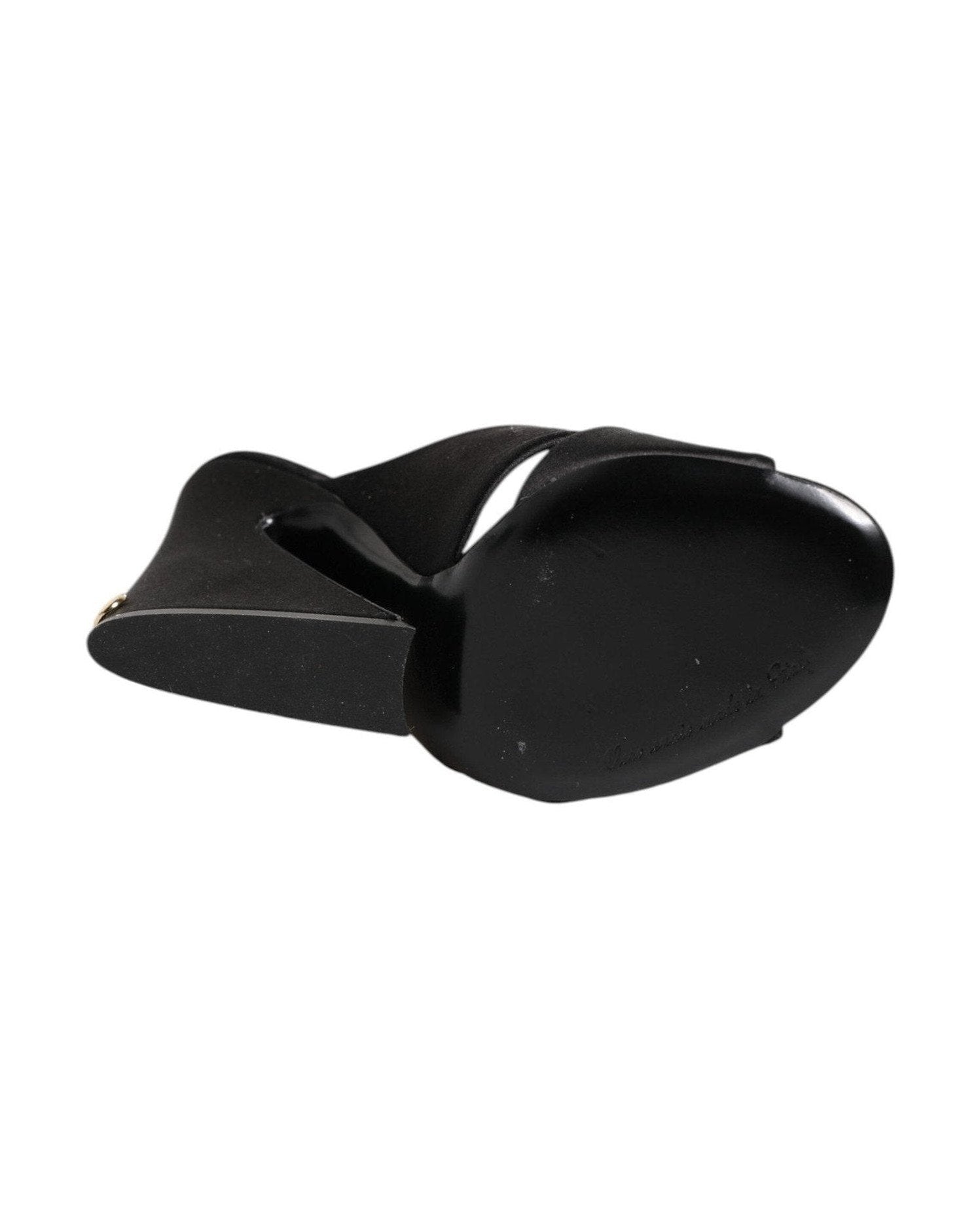 Dolce & Gabbana Black Satin Logo Keira Slides Sandals Shoes Heels