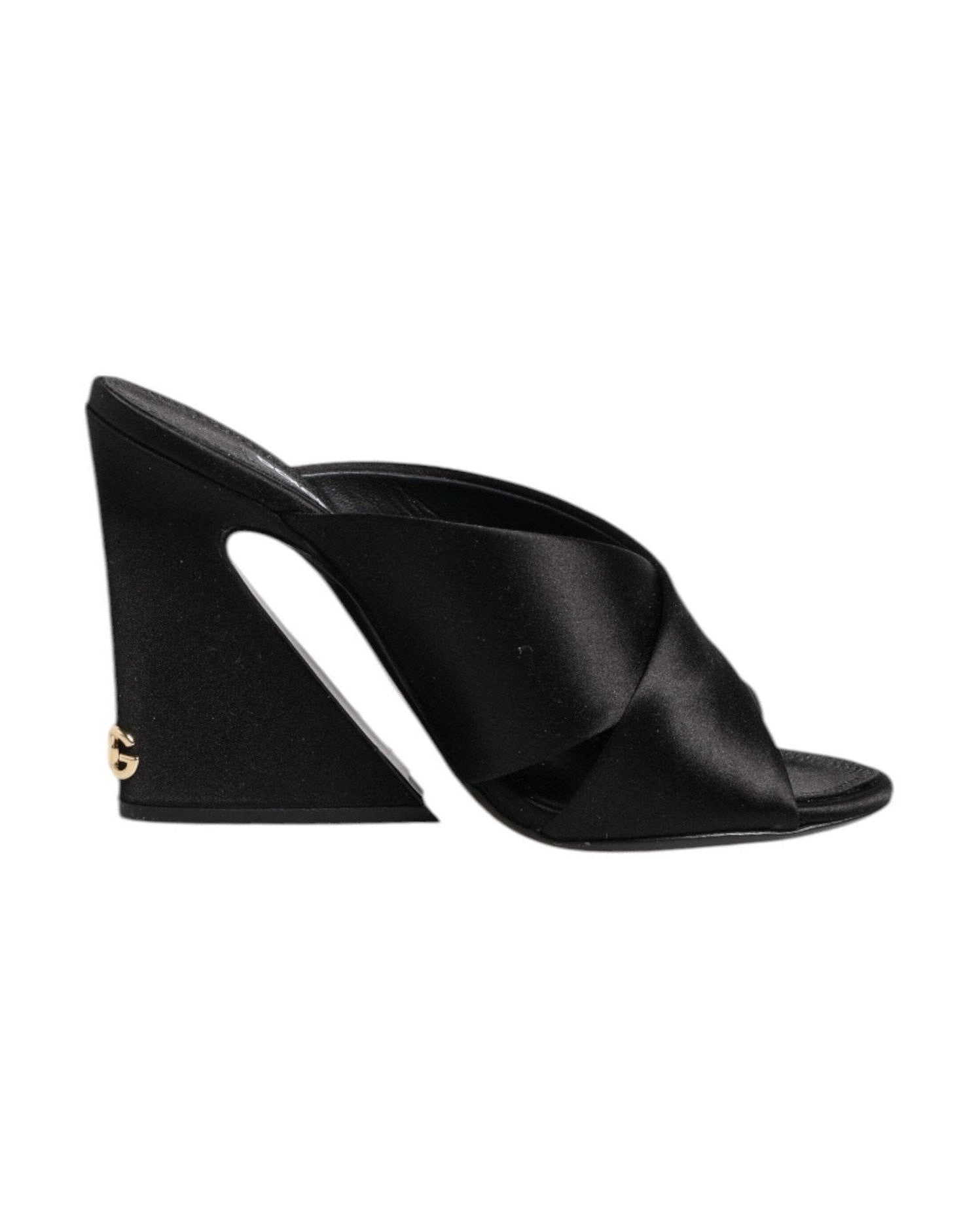 Dolce & Gabbana Black Satin Logo Keira Slides Sandals Shoes Heels