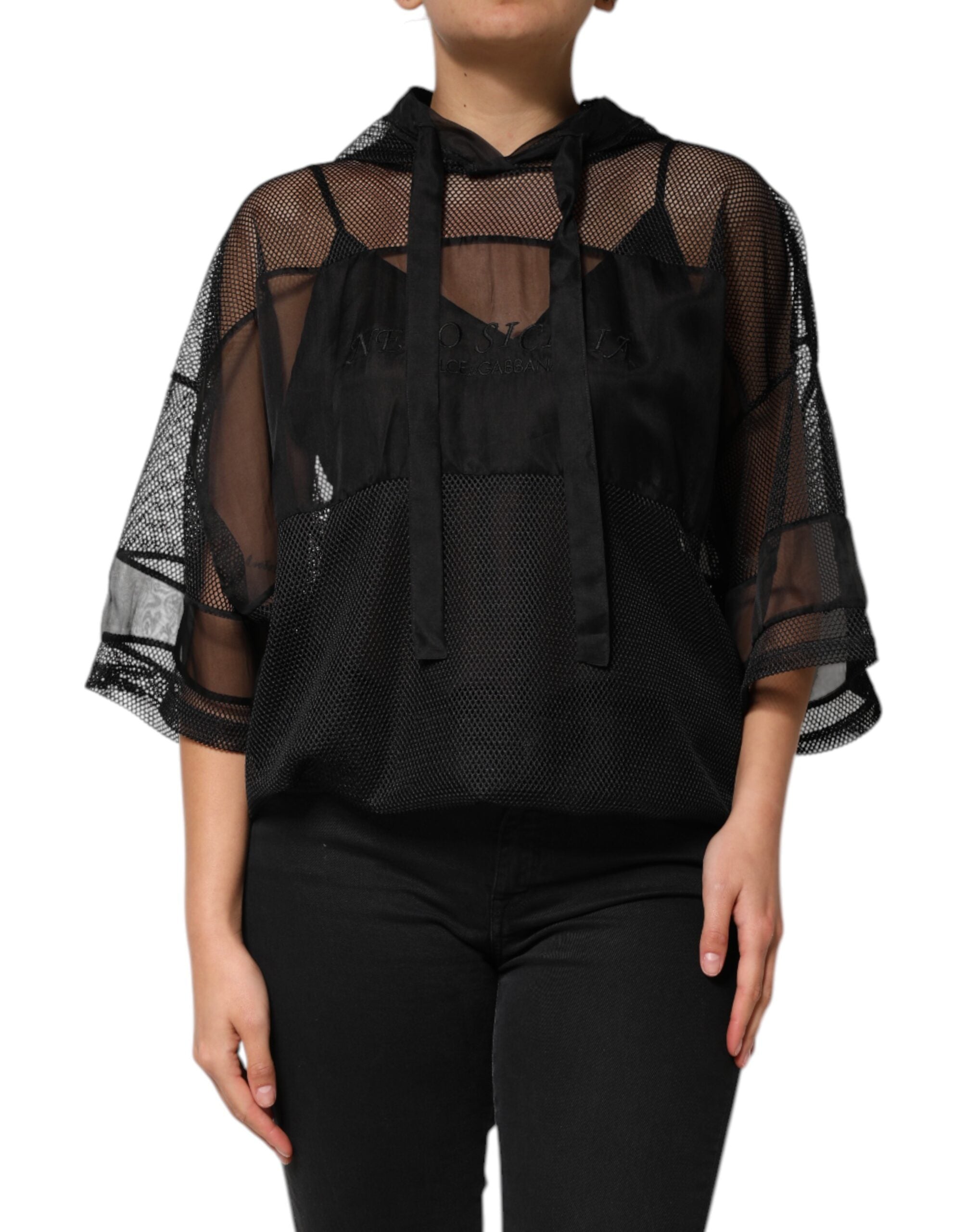 Dolce & Gabbana Black See Through Hooded Pullover Sweater Glam Steals