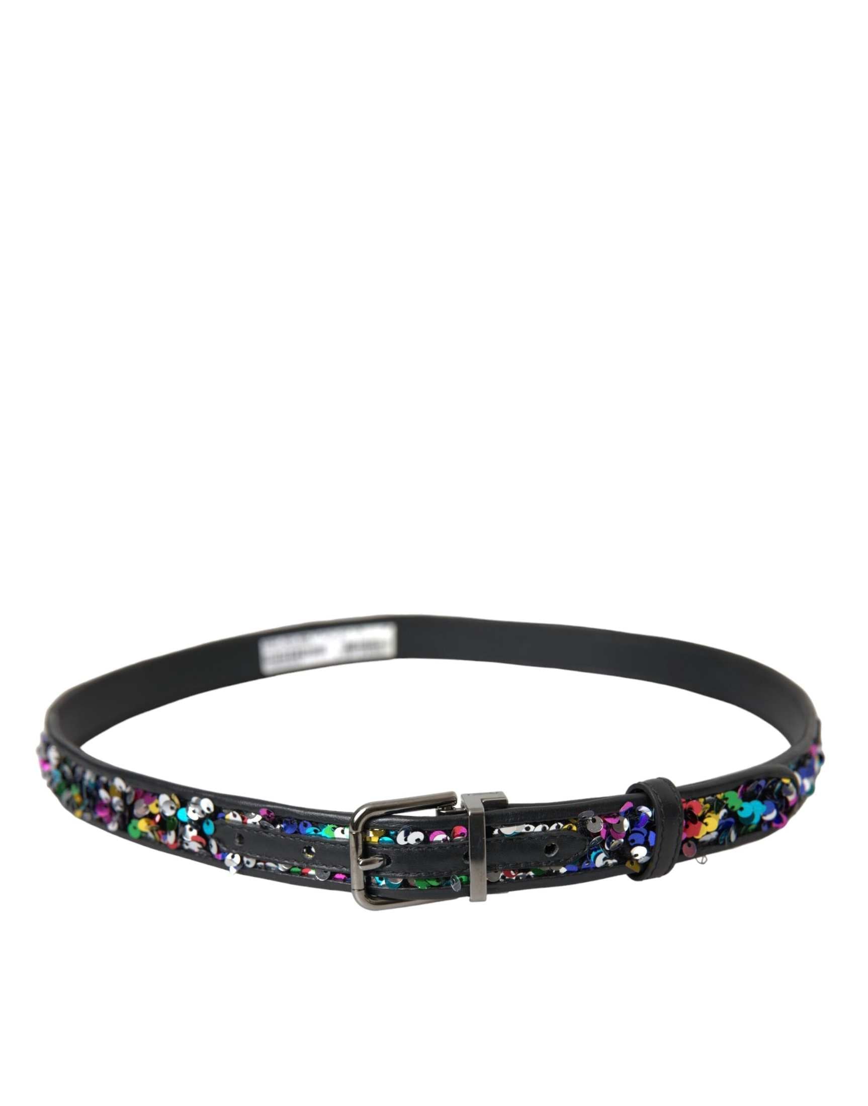 Dolce & Gabbana Black Sequined Silver Metal Buckle Belt Belts