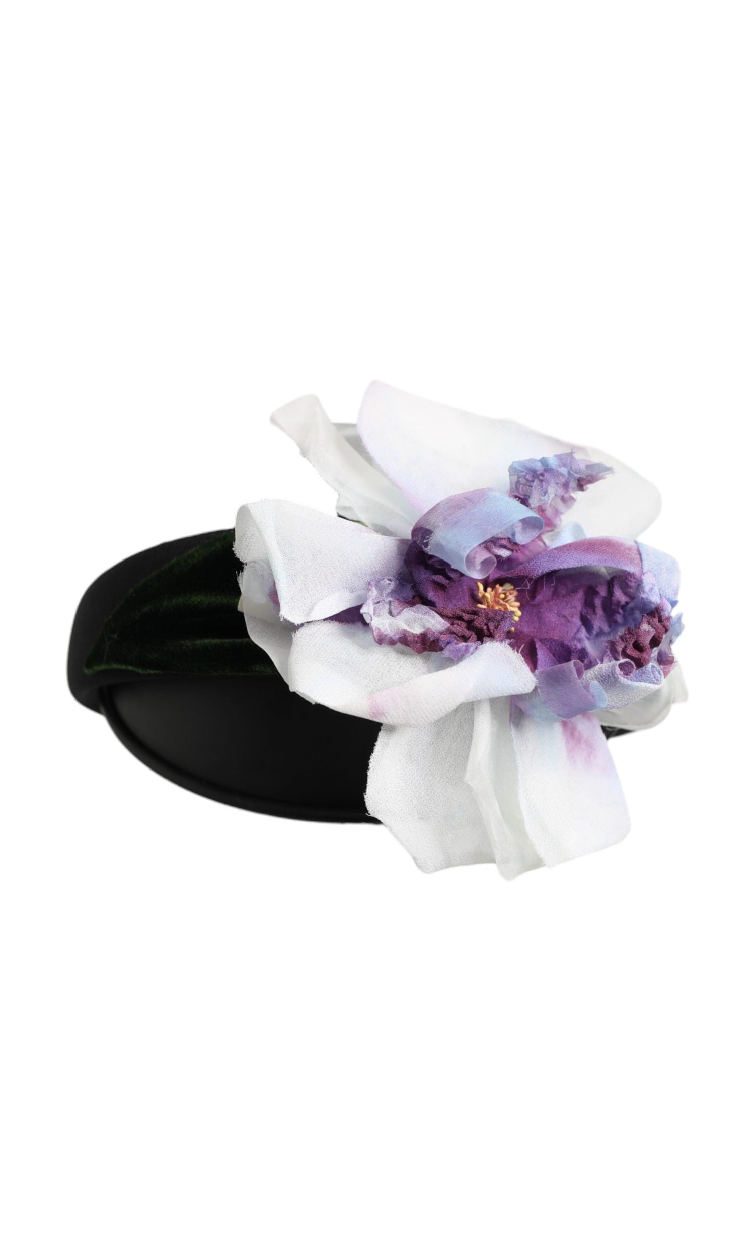 Dolce & Gabbana Black Silk Green Purple White Floral Appliqué Accessory Headband Glam Steals