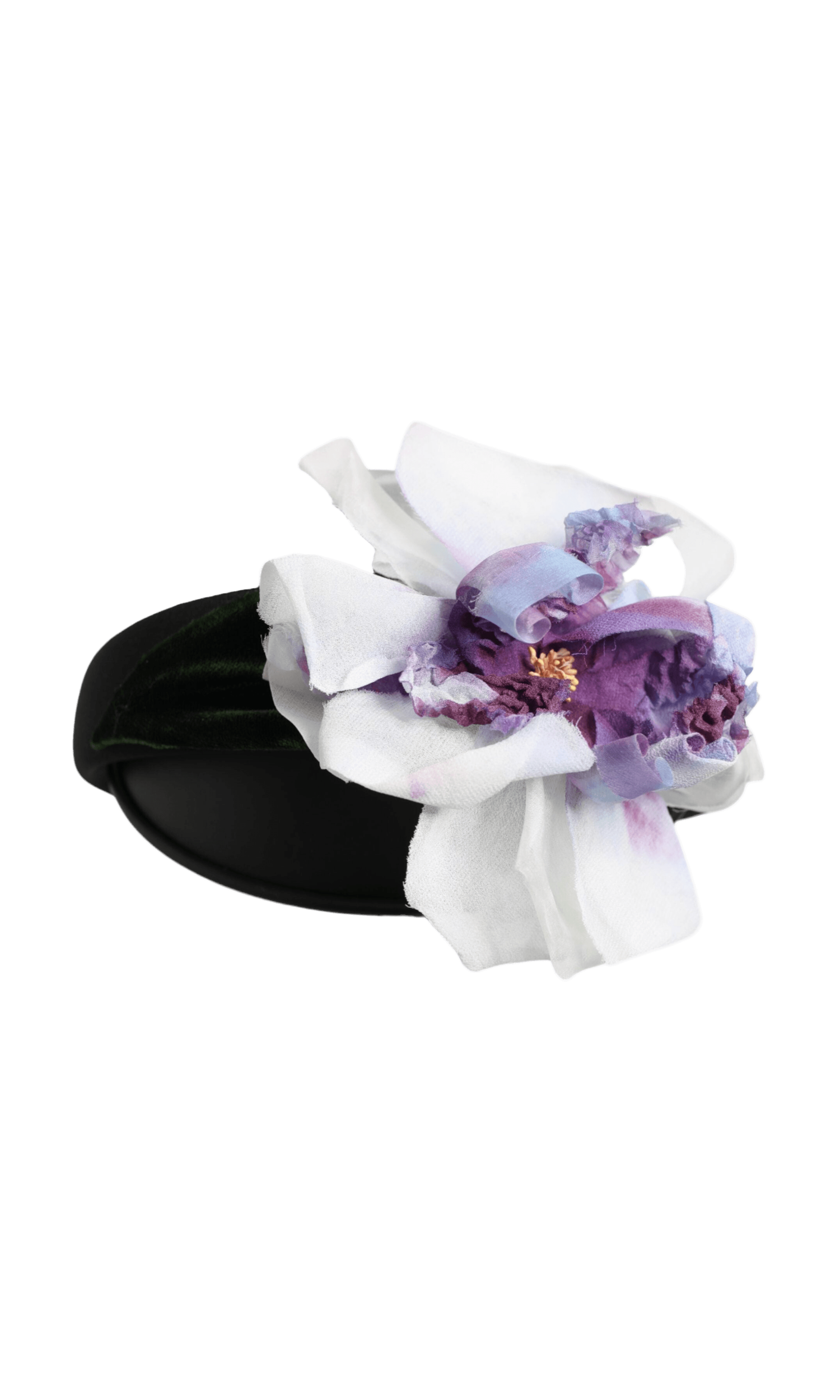 Dolce & Gabbana Black Silk Green Purple White Floral Appliqué Accessory Headband Glam Steals
