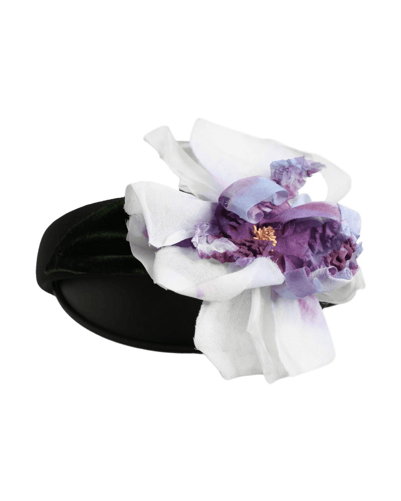 Dolce & Gabbana Black Silk Green Purple White Floral Appliqué Accessory Headband Glam Steals