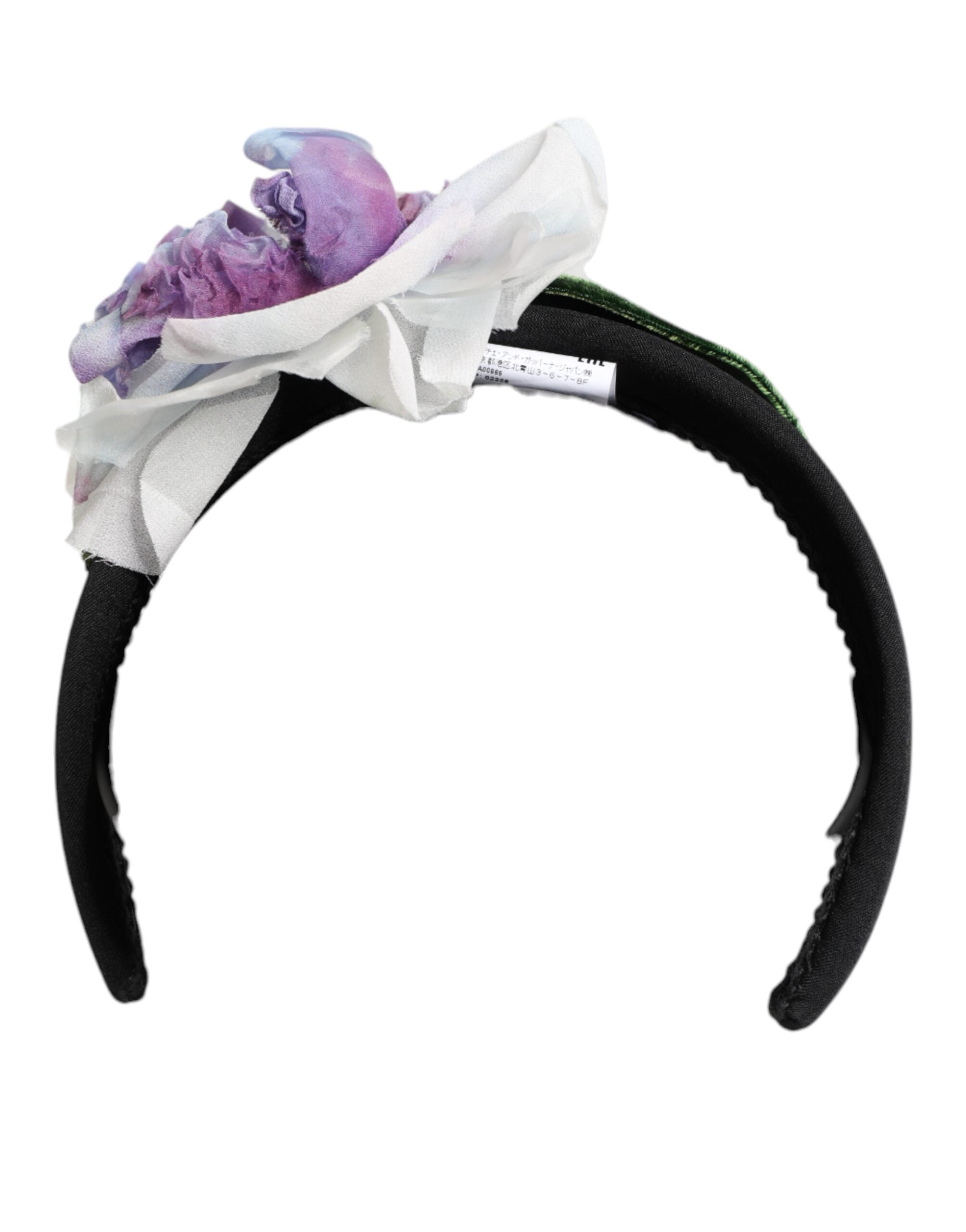Dolce & Gabbana Black Silk Green Purple White Floral Appliqué Accessory Headband Glam Steals