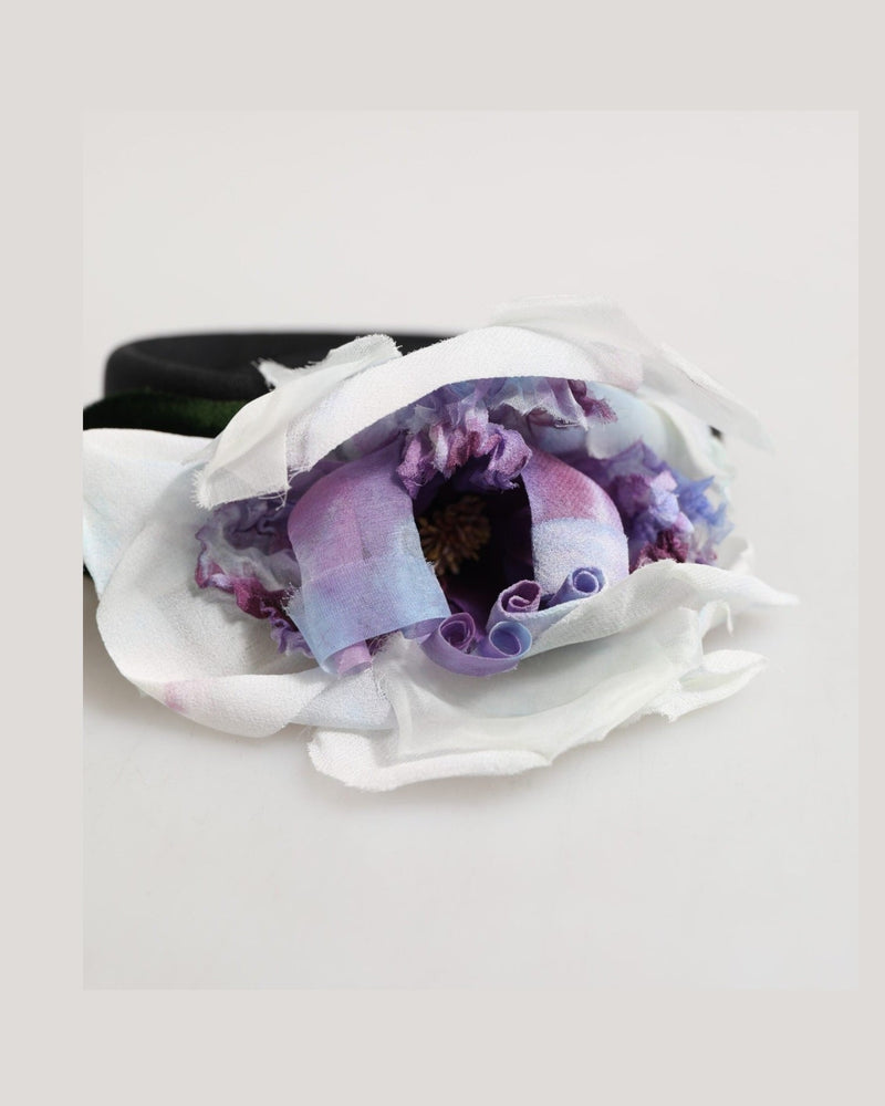 Dolce & Gabbana Black Silk Green Purple White Floral Appliqué Accessory Headband Glam Steals