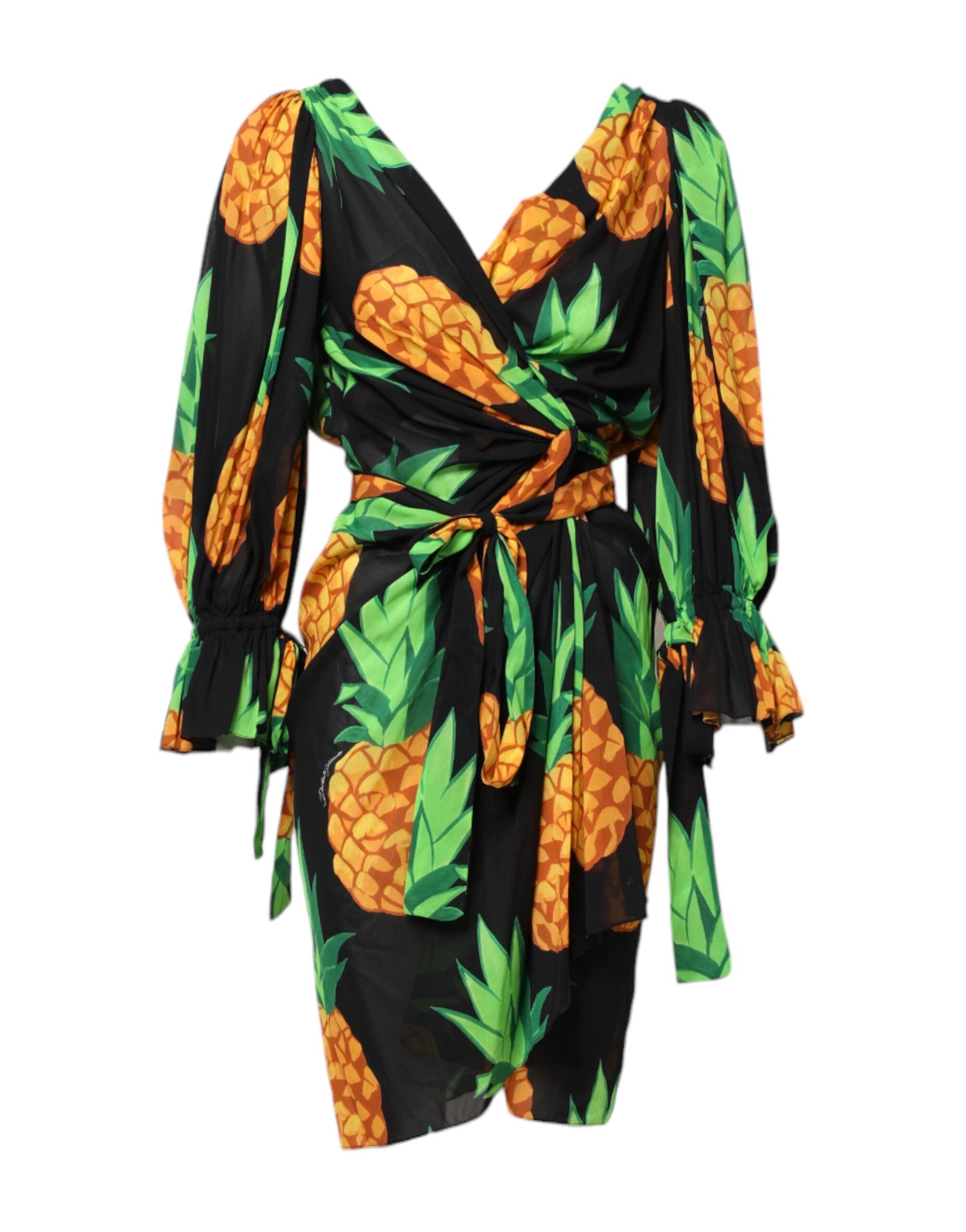 Dolce & Gabbana Black Silk Pineapple Print Wrap Mini Dress Glam Steals