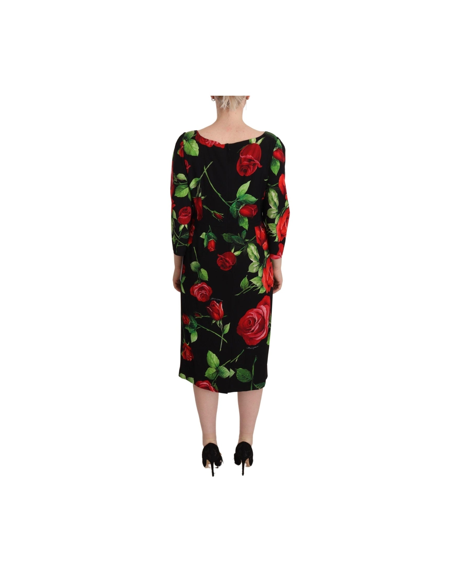 Dolce & Gabbana Black Silk Red Roses Sheath Stretch Dress Glam Steals