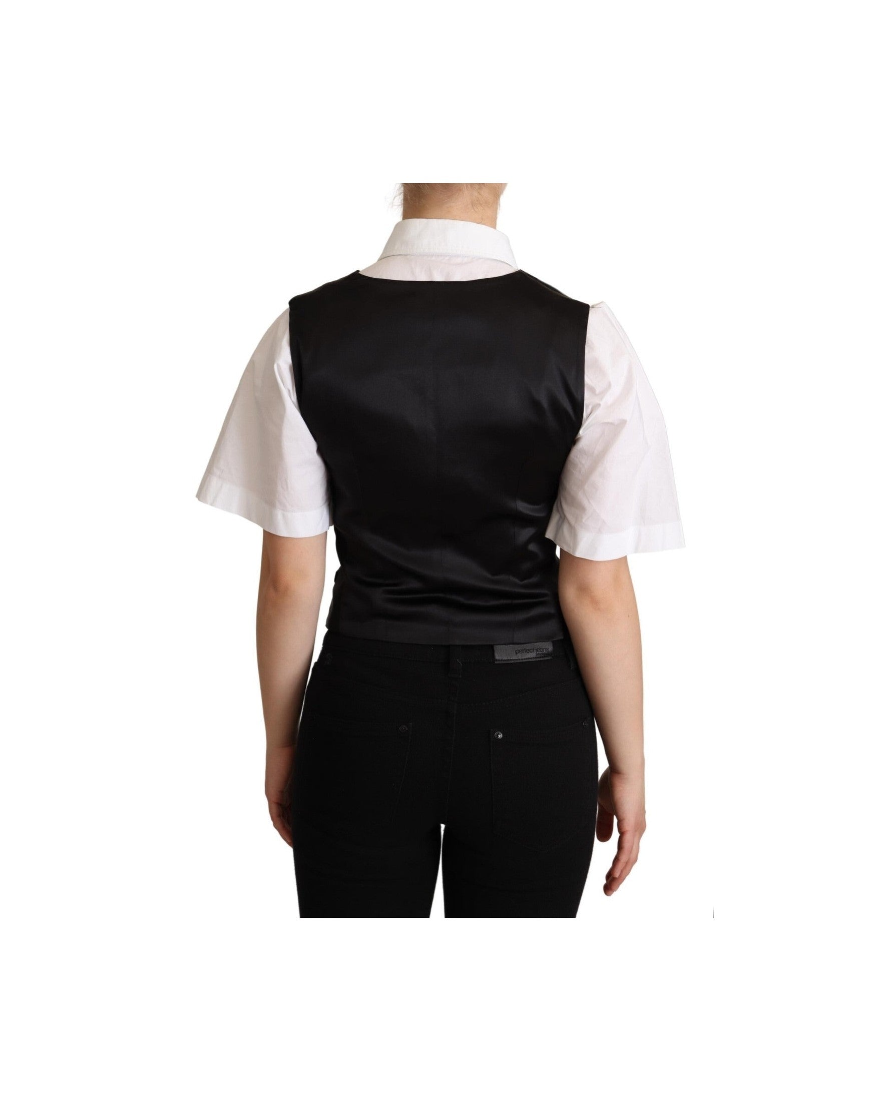 Dolce & Gabbana Black Silk Solid Sleeveless Waistcoat Vest Top 