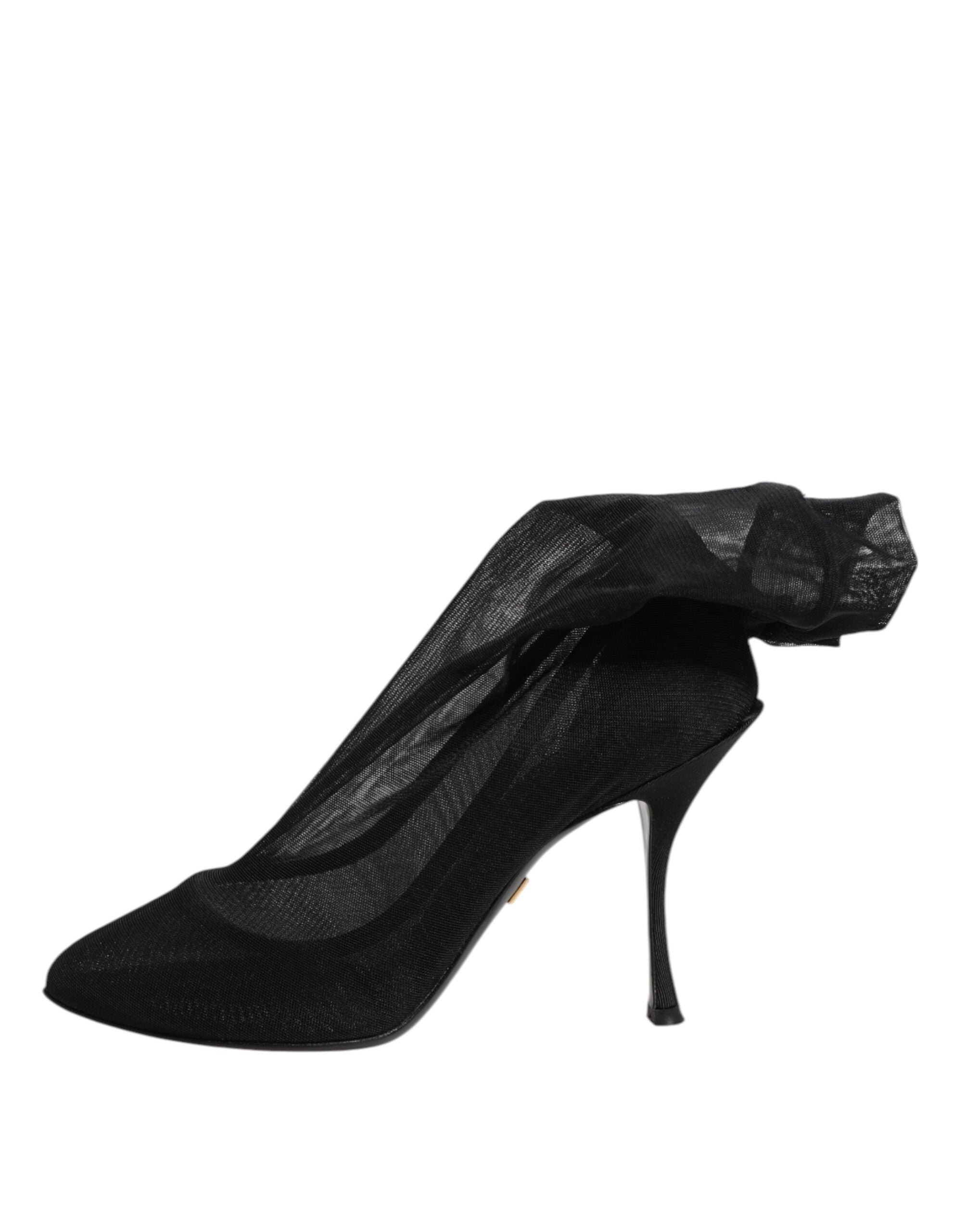 Dolce & Gabbana Black Silk Stretch Mesh Sock Boots Shoes Glam Steals