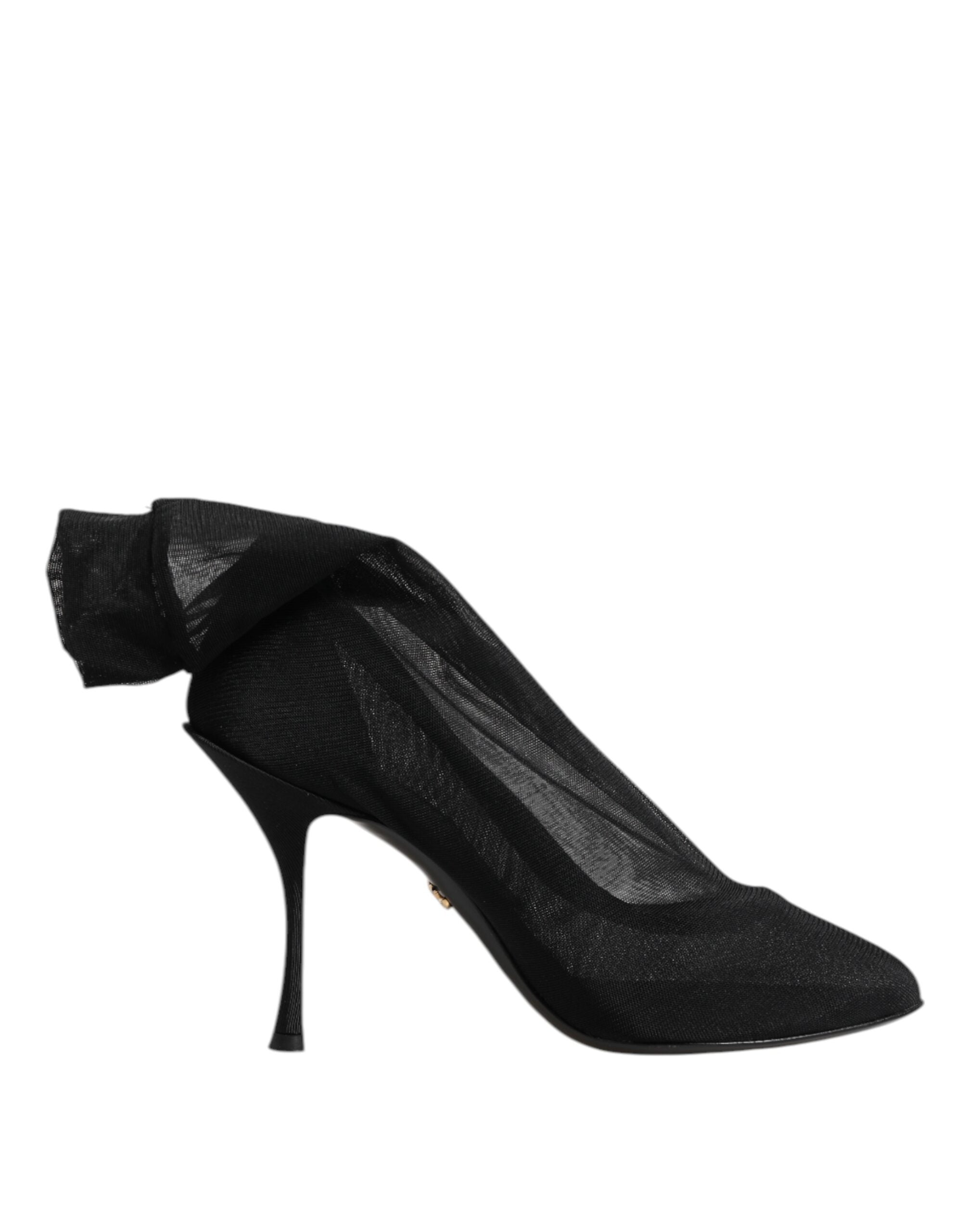 Dolce & Gabbana Black Silk Stretch Mesh Sock Boots Shoes Glam Steals