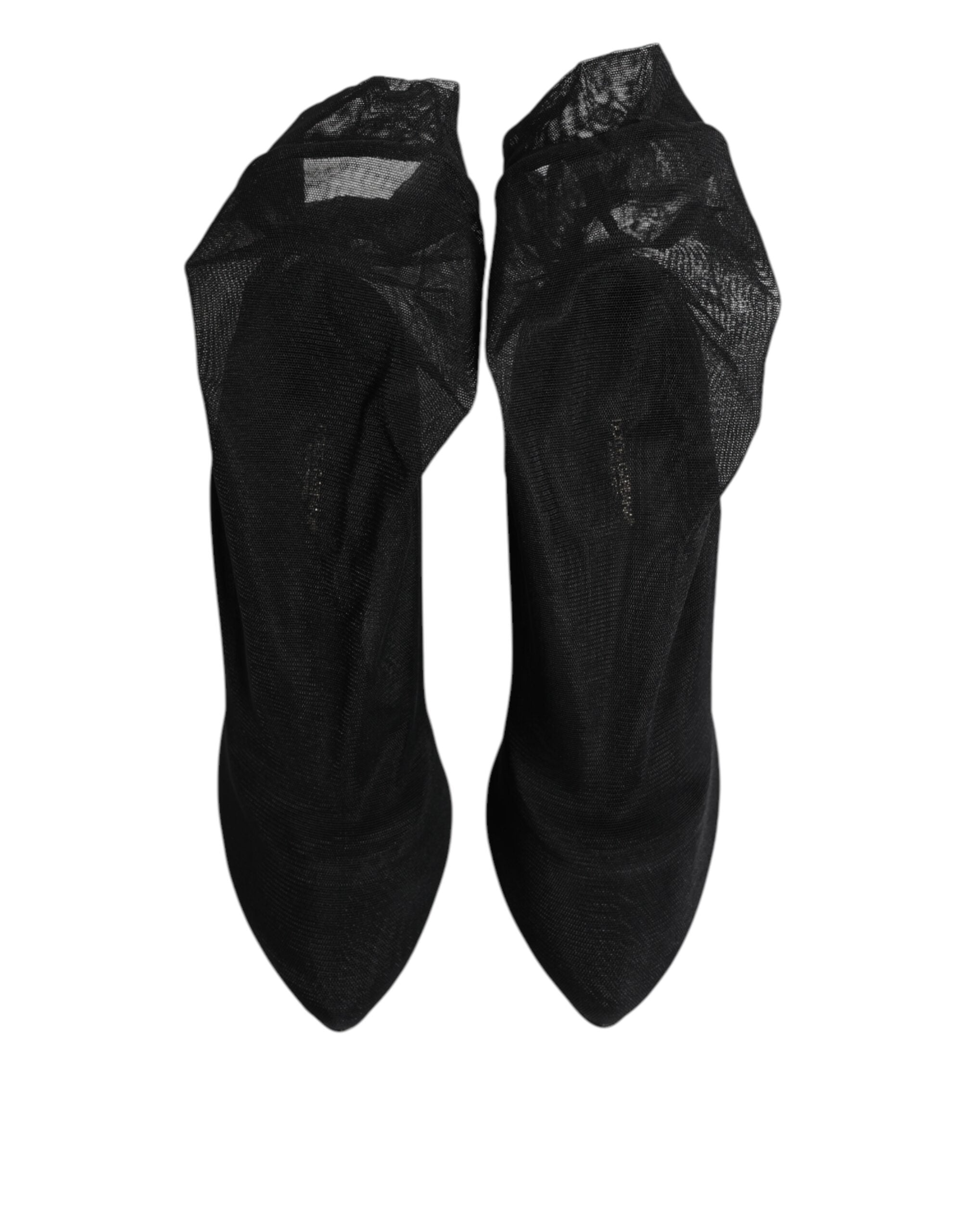 Dolce & Gabbana Black Silk Stretch Mesh Sock Boots Shoes Glam Steals