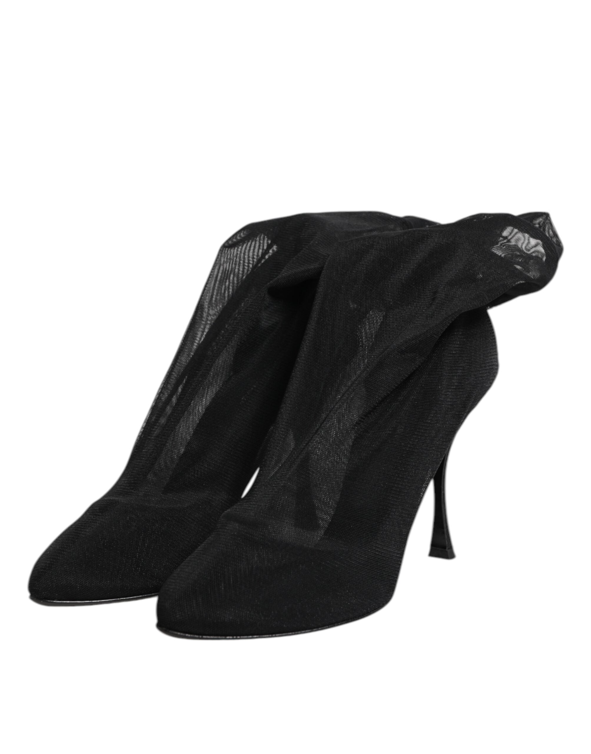 Dolce & Gabbana Black Silk Stretch Mesh Sock Boots Shoes Glam Steals