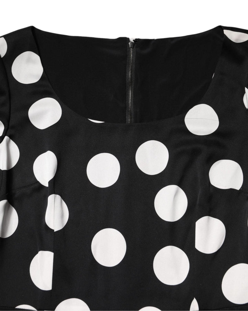 Dolce & Gabbana Black Silk White Polka Dot Sheath Midi Dress Glam Steals