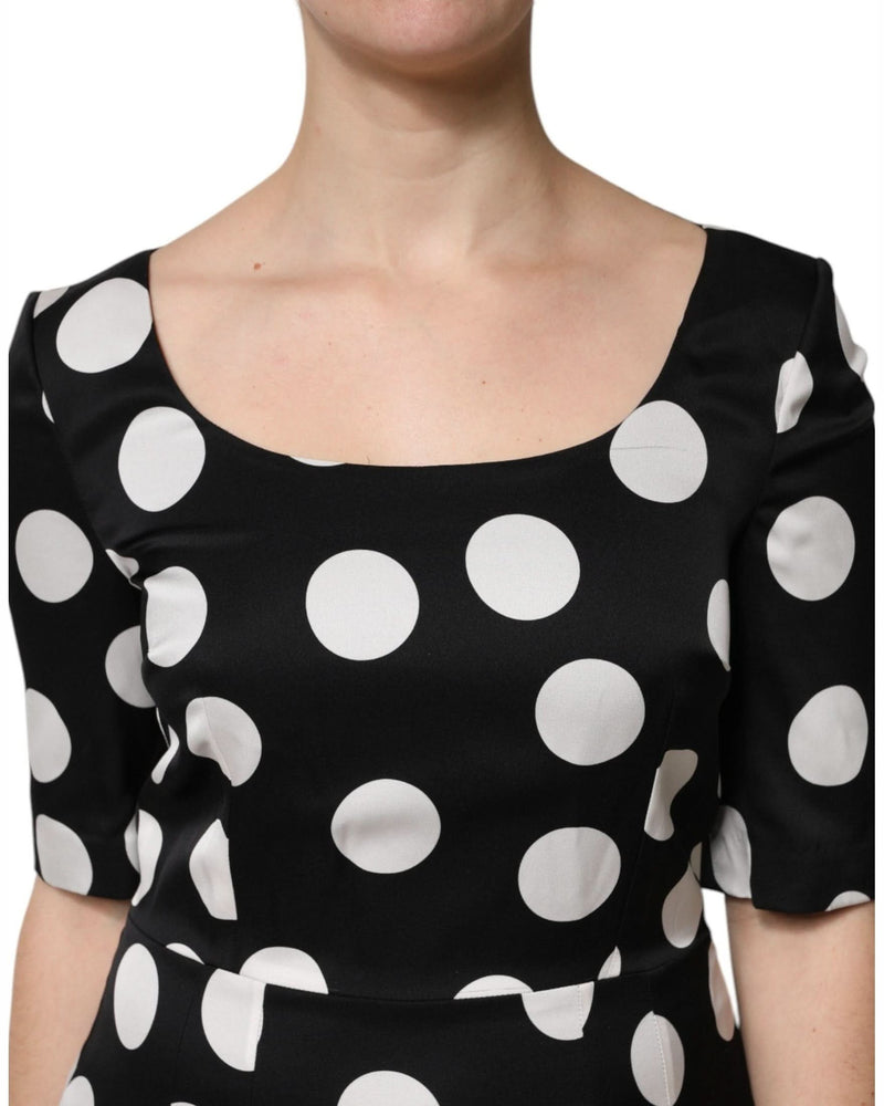 Dolce & Gabbana Black Silk White Polka Dot Sheath Midi Dress Glam Steals