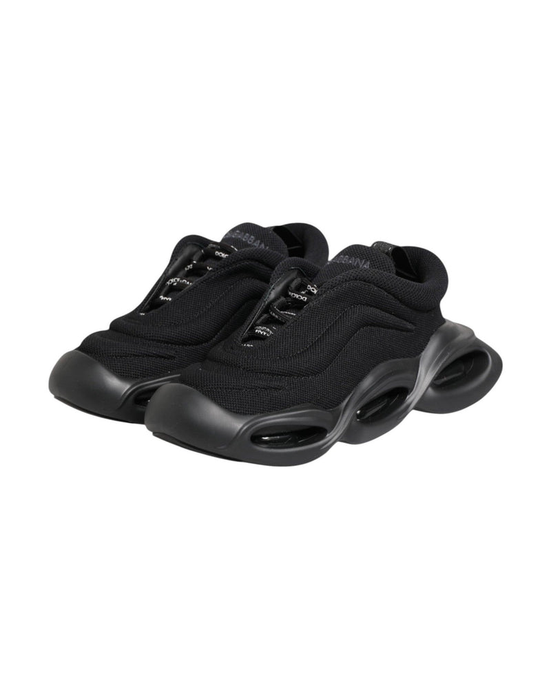 Dolce & Gabbana Black Slip On Low Top Wave Sneakers Shoes 