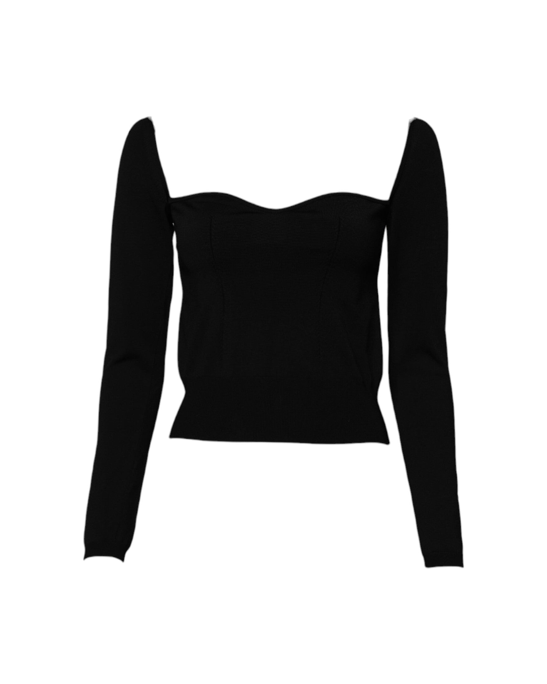 Dolce & Gabbana Black Square Neckline Long Sleeves Sweater Glam Steals