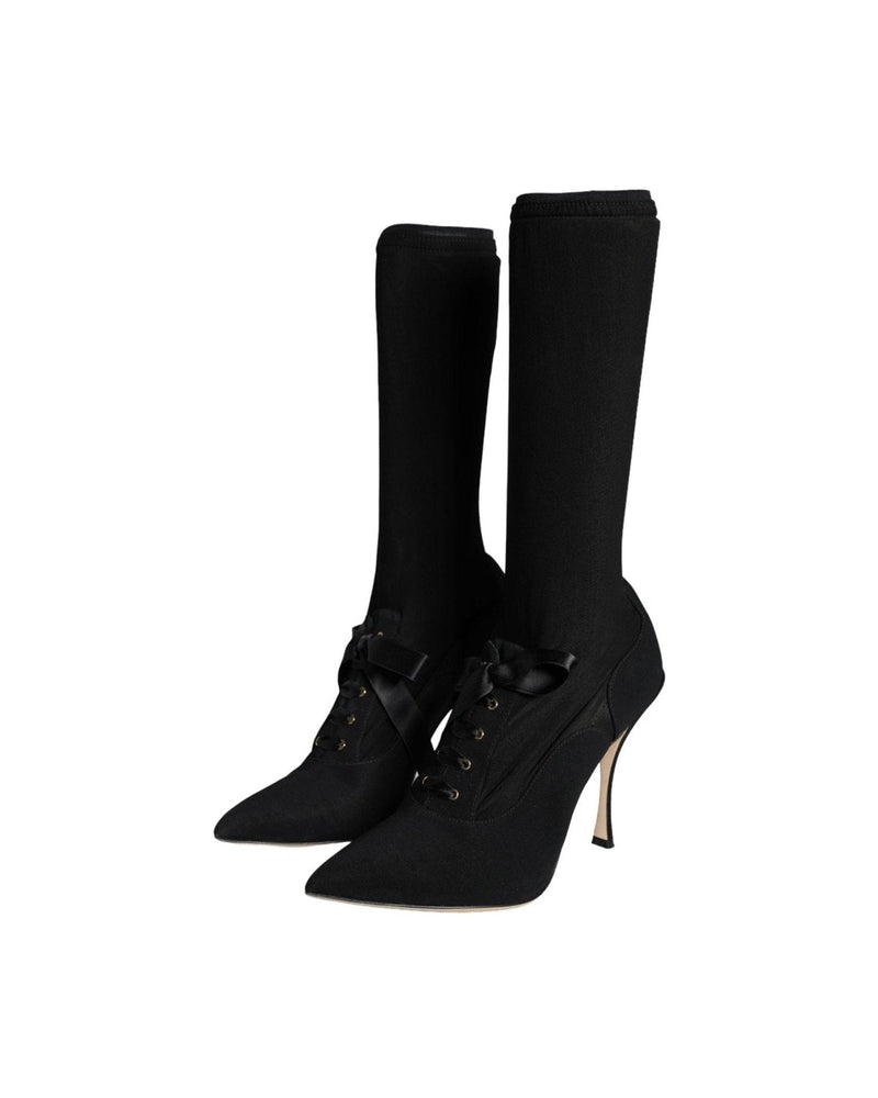 Dolce & Gabbana Black Stiletto Heels Mid Calf Boots Shoes Boots