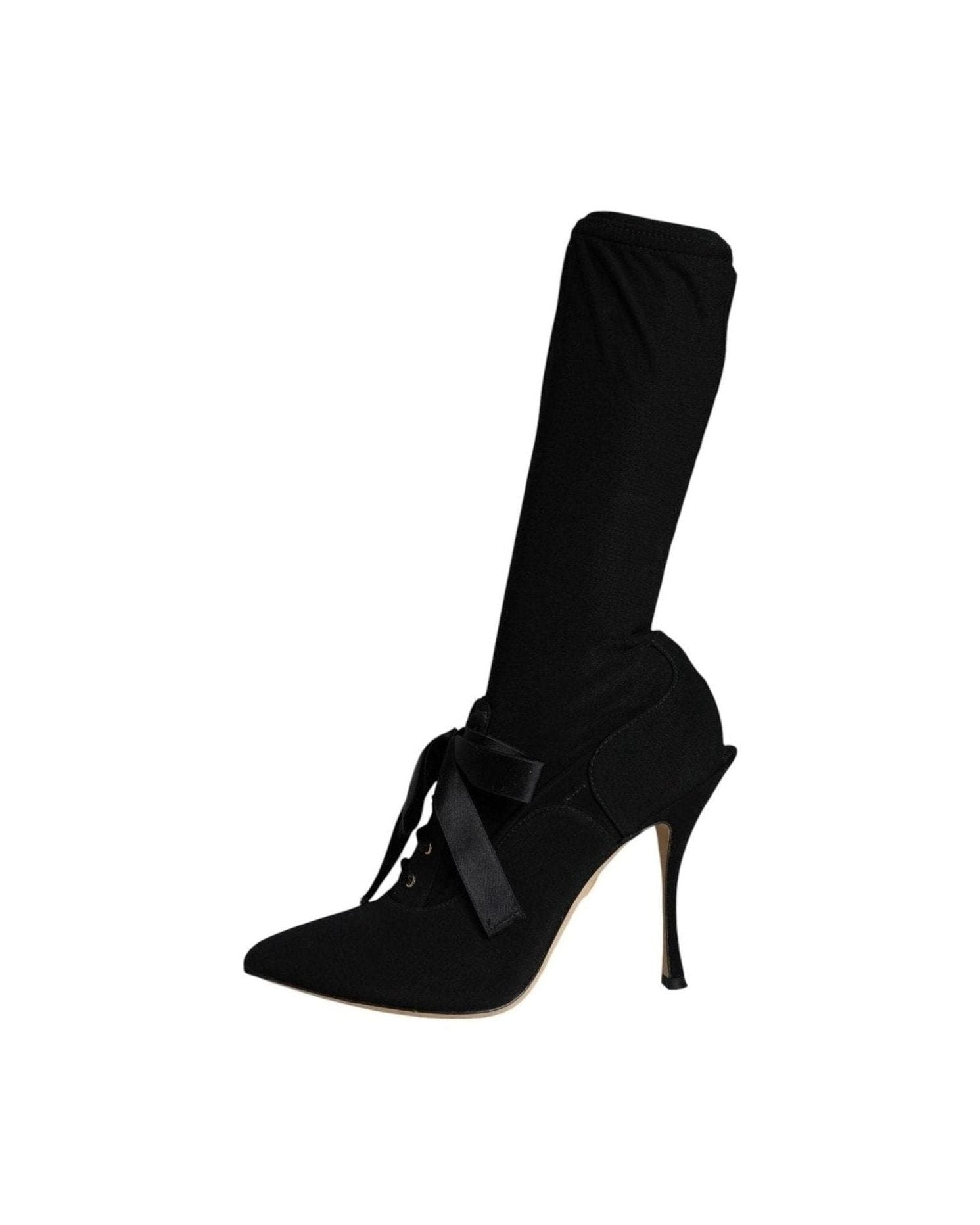 Dolce & Gabbana Black Stiletto Heels Mid Calf Boots Shoes Boots