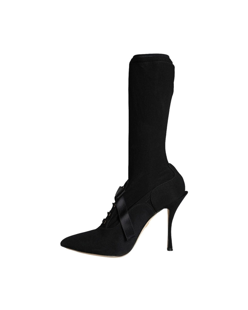 Dolce & Gabbana Black Stiletto Heels Mid Calf Boots Shoes Glam Steals