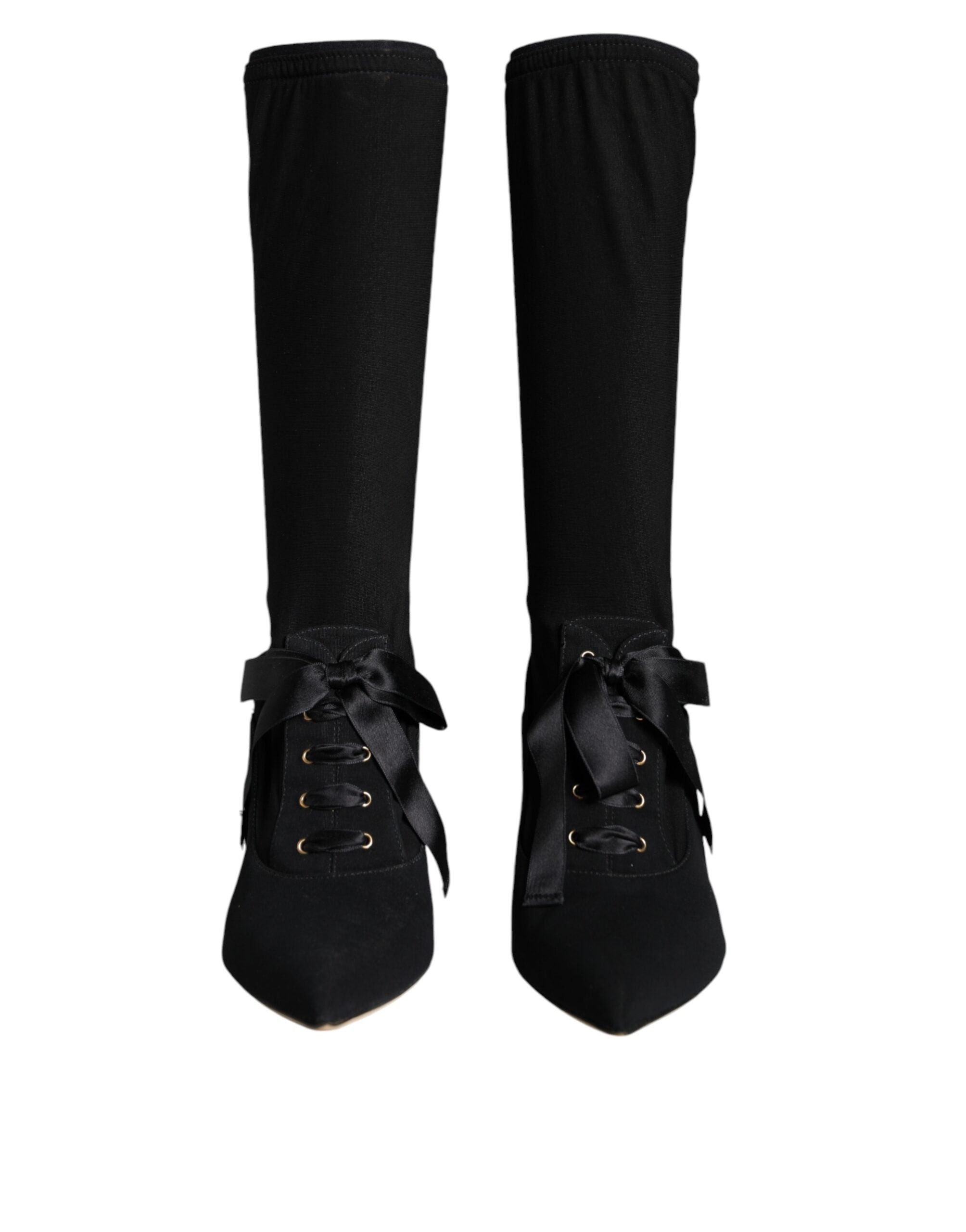 Dolce & Gabbana Black Stiletto Heels Mid Calf Boots Shoes Glam Steals