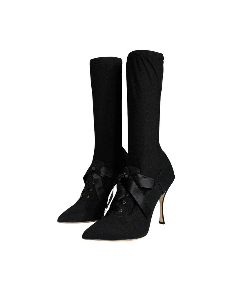 Dolce & Gabbana Black Stiletto Heels Mid Calf Boots Shoes Glam Steals