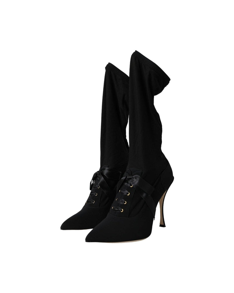 Dolce & Gabbana Black Stiletto Heels Mid Calf Boots Shoes Glam Steals