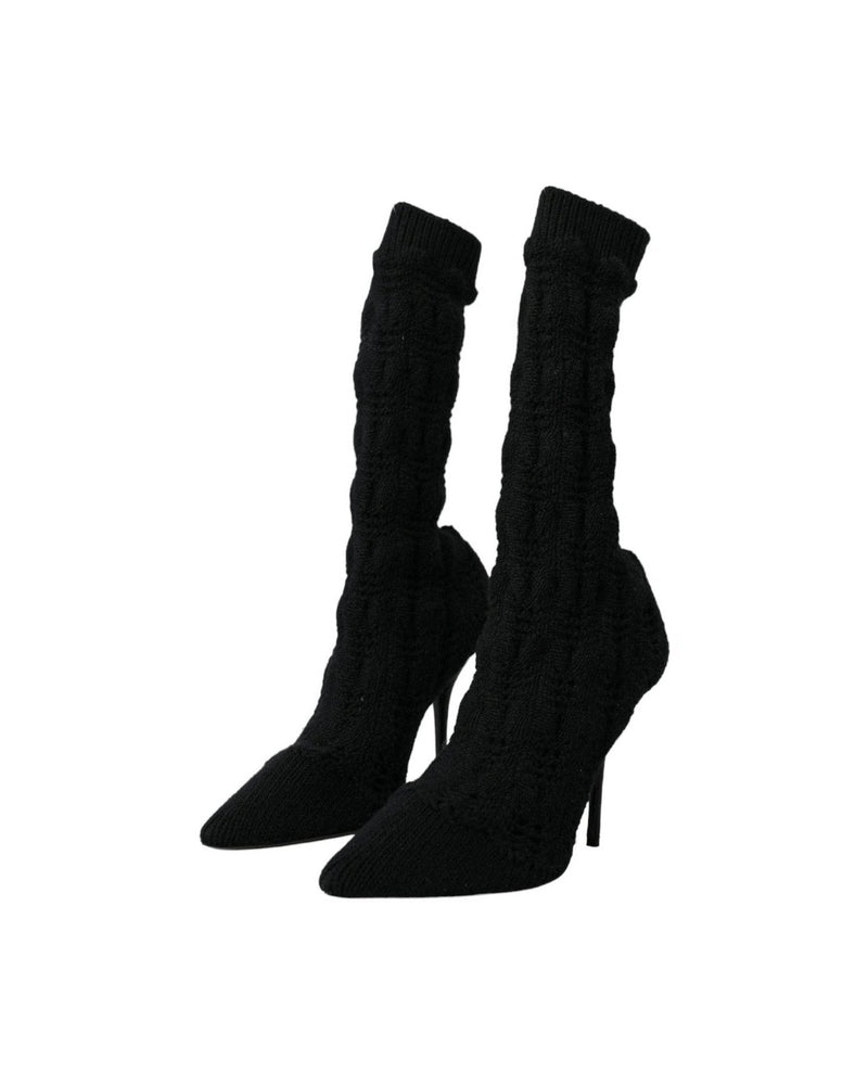 Dolce & Gabbana Black Stiletto Heels Mid Calf Boots Shoes Glam Steals