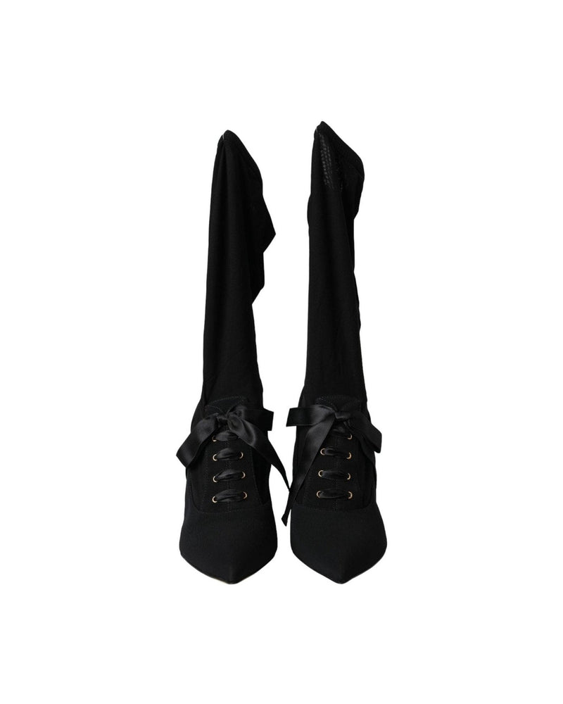 Dolce & Gabbana Black Stiletto Heels Mid Calf Boots Shoes Glam Steals