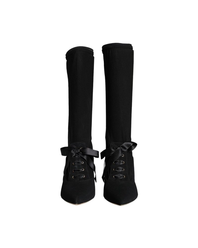 Dolce & Gabbana Black Stiletto Heels Mid Calf Boots Shoes Glam Steals