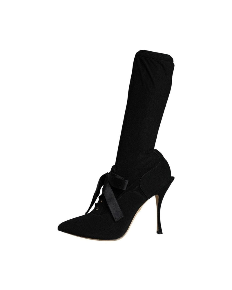 Dolce & Gabbana Black Stiletto Heels Mid Calf Boots Shoes Glam Steals