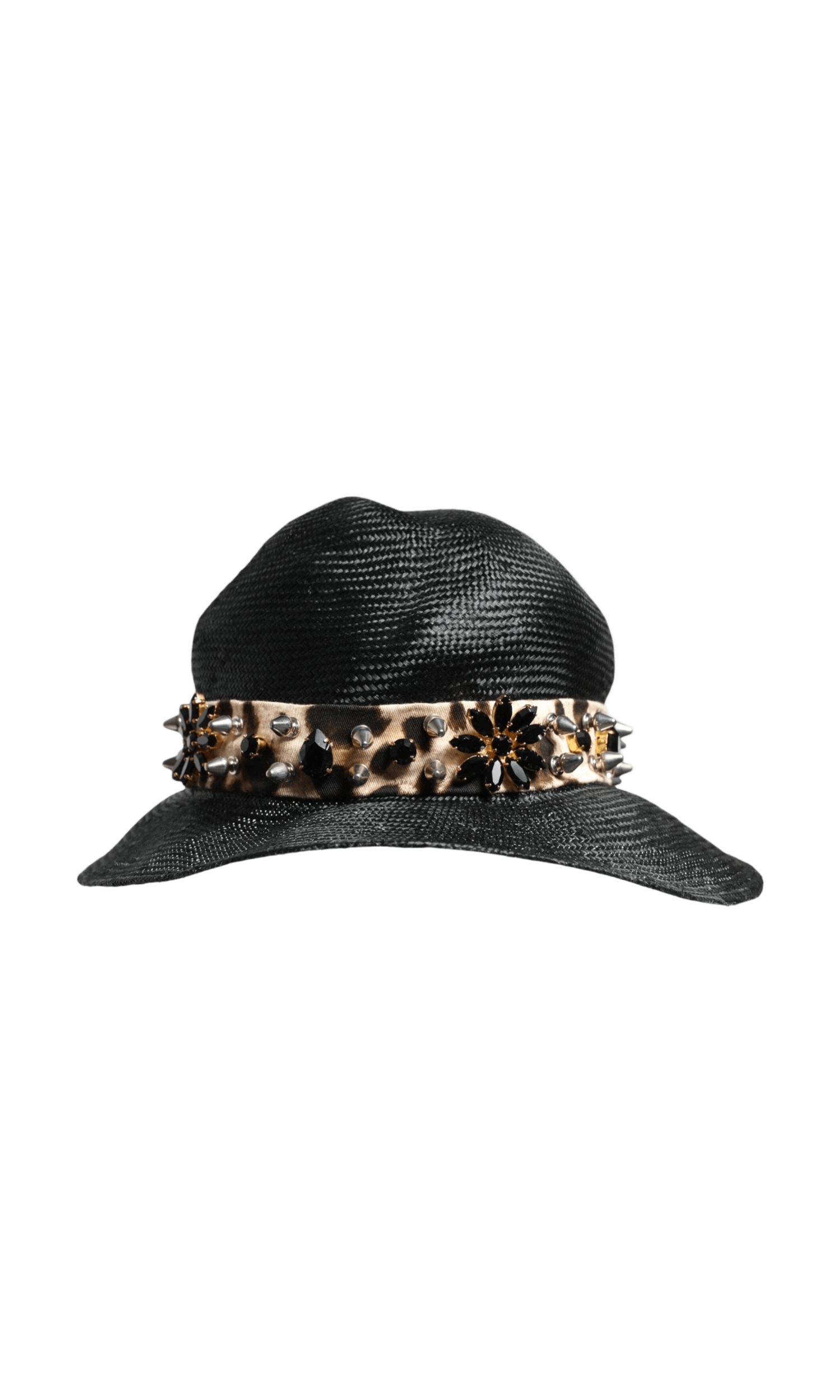 Dolce & Gabbana Black Straw Crystal Embellished Wide Brim Hat Glam Steals
