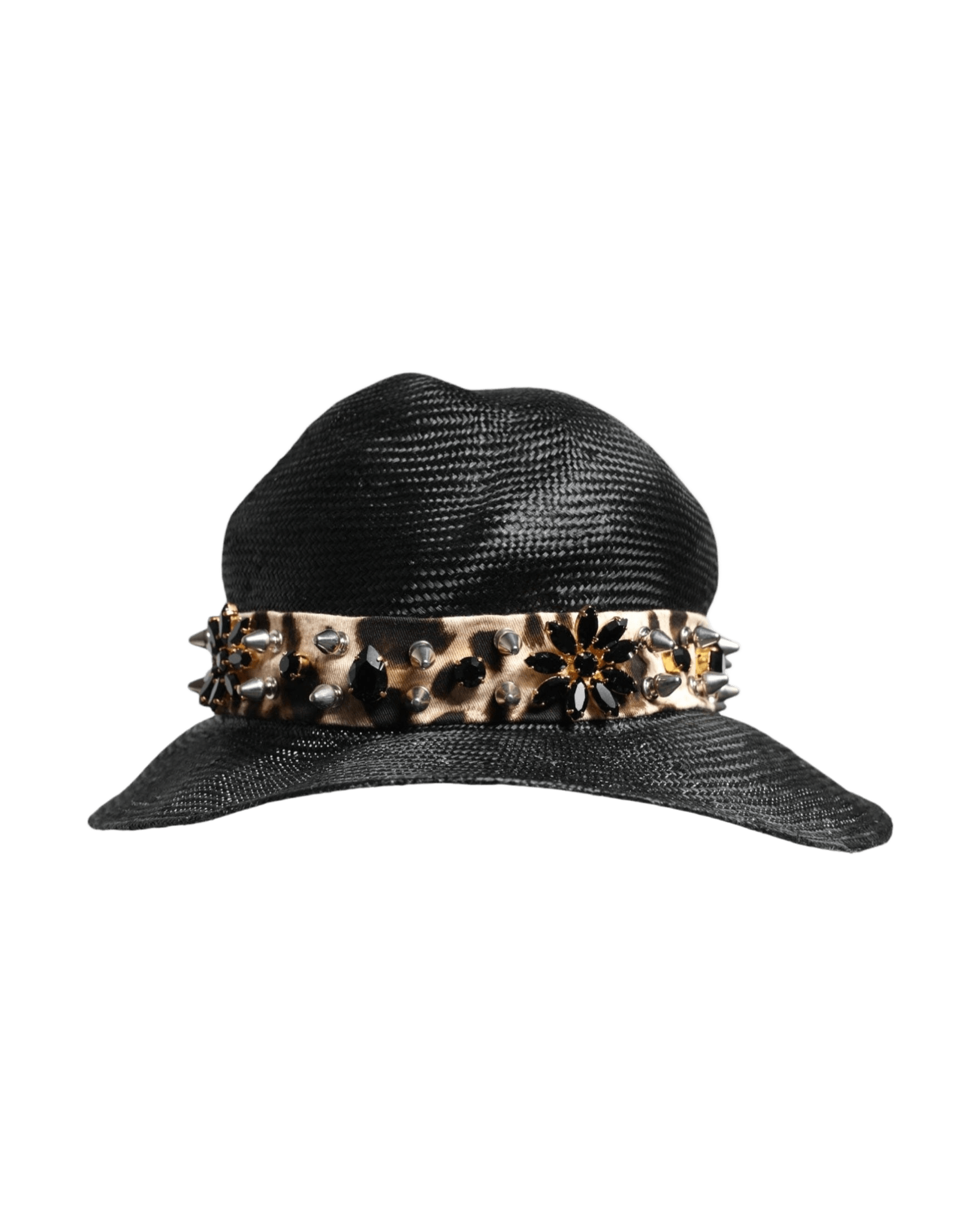 Dolce & Gabbana Black Straw Crystal Embellished Wide Brim Hat Glam Steals