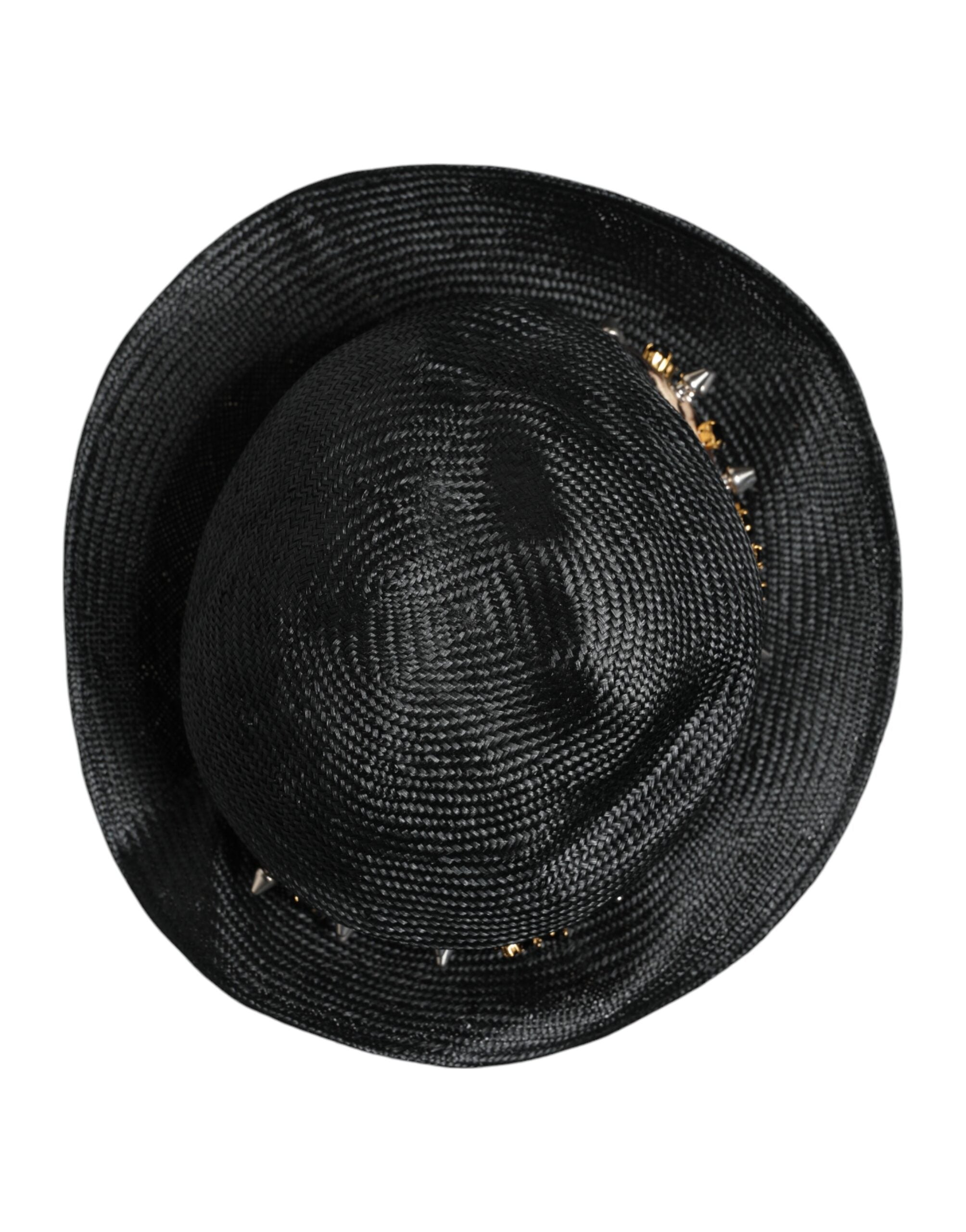 Dolce & Gabbana Black Straw Crystal Embellished Wide Brim Hat Glam Steals