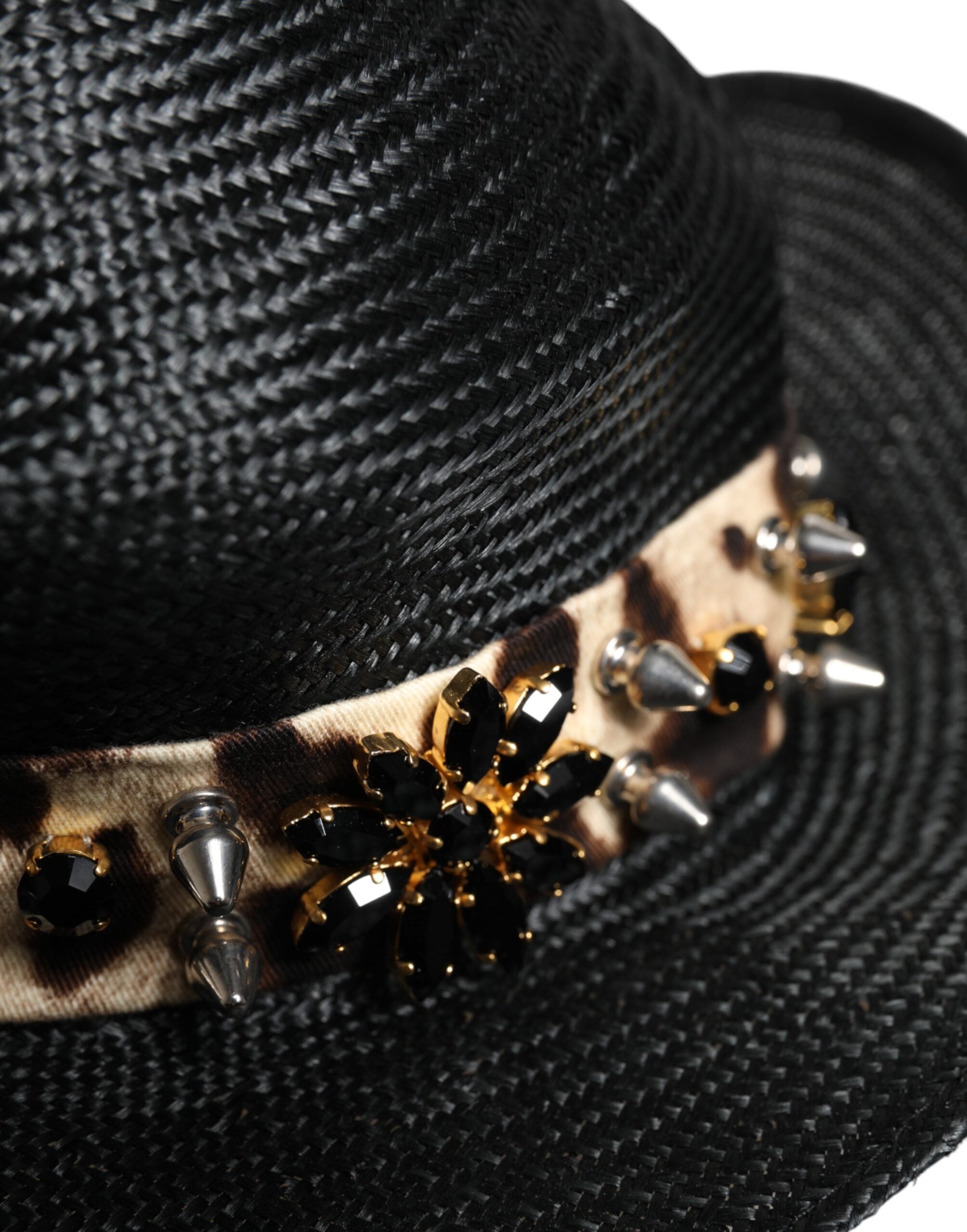 Dolce & Gabbana Black Straw Crystal Embellished Wide Brim Hat Glam Steals
