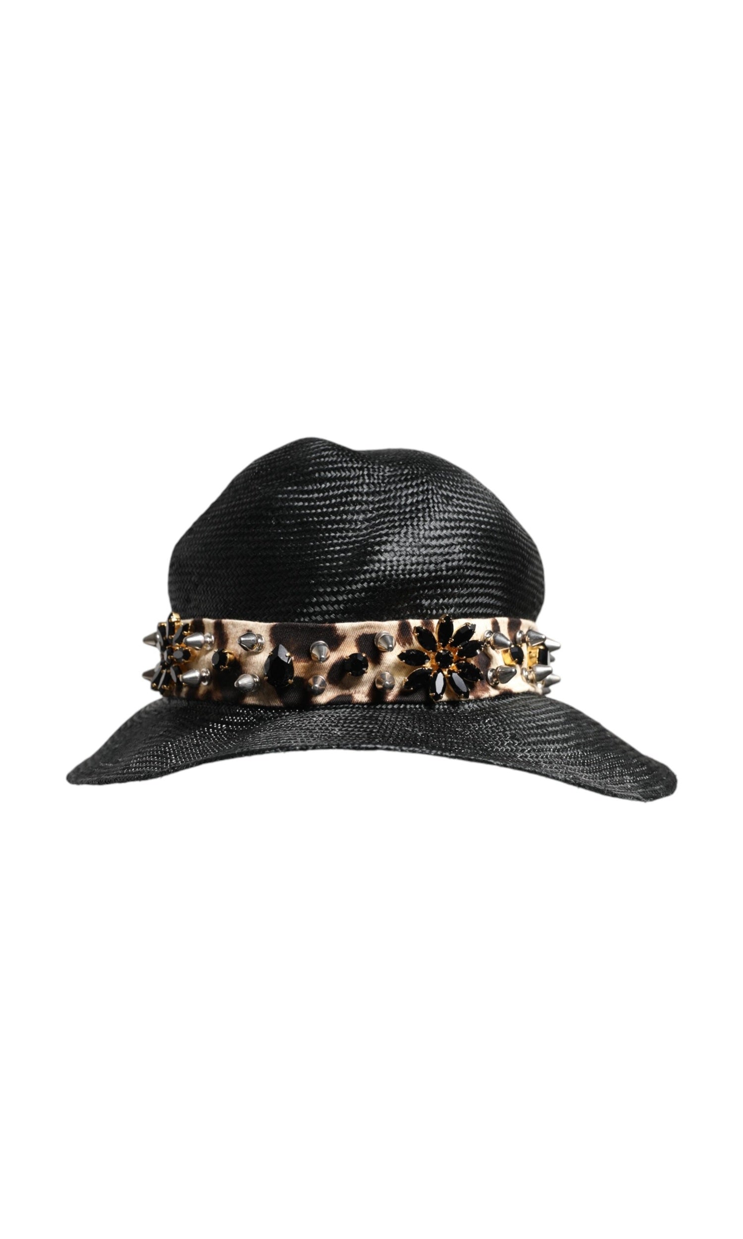 Dolce & Gabbana Black Straw Crystal Embellished Wide Brim Hat Glam Steals