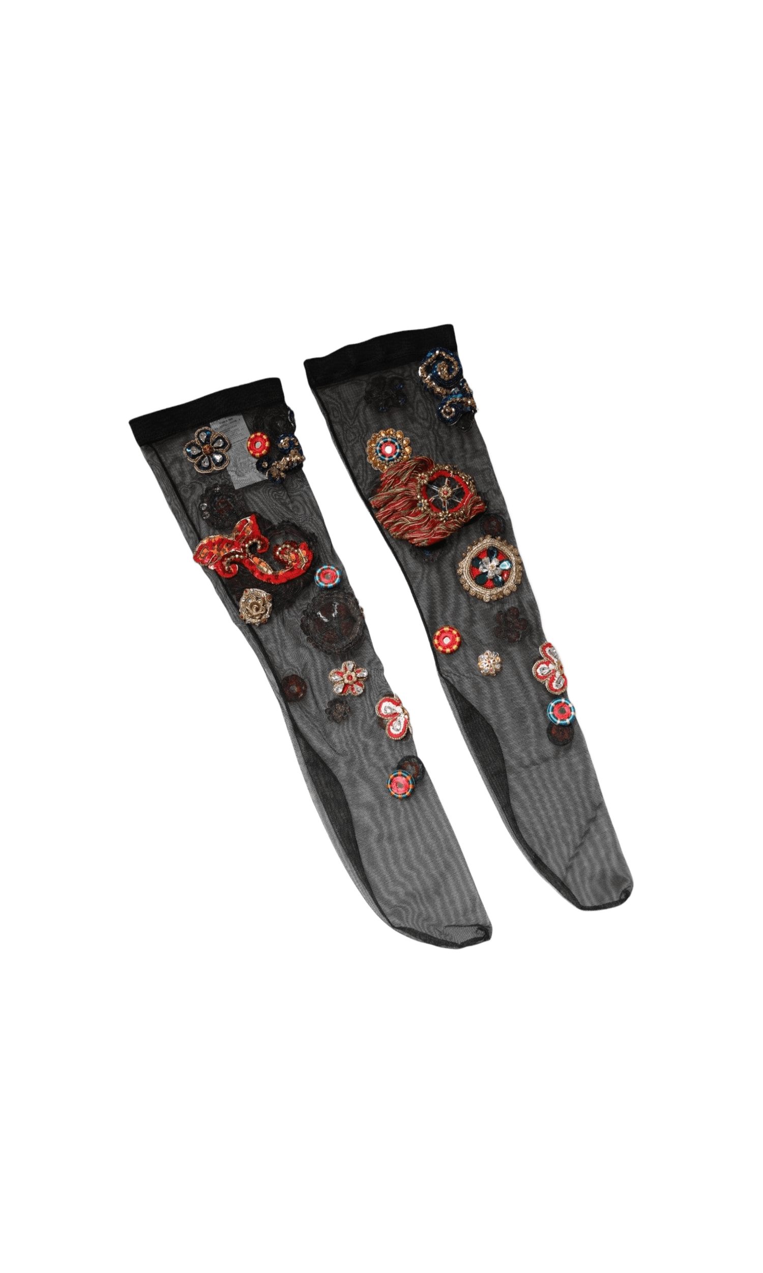Dolce & Gabbana Black Stretch Carretto Crystal Stockings Socks Glam Steals