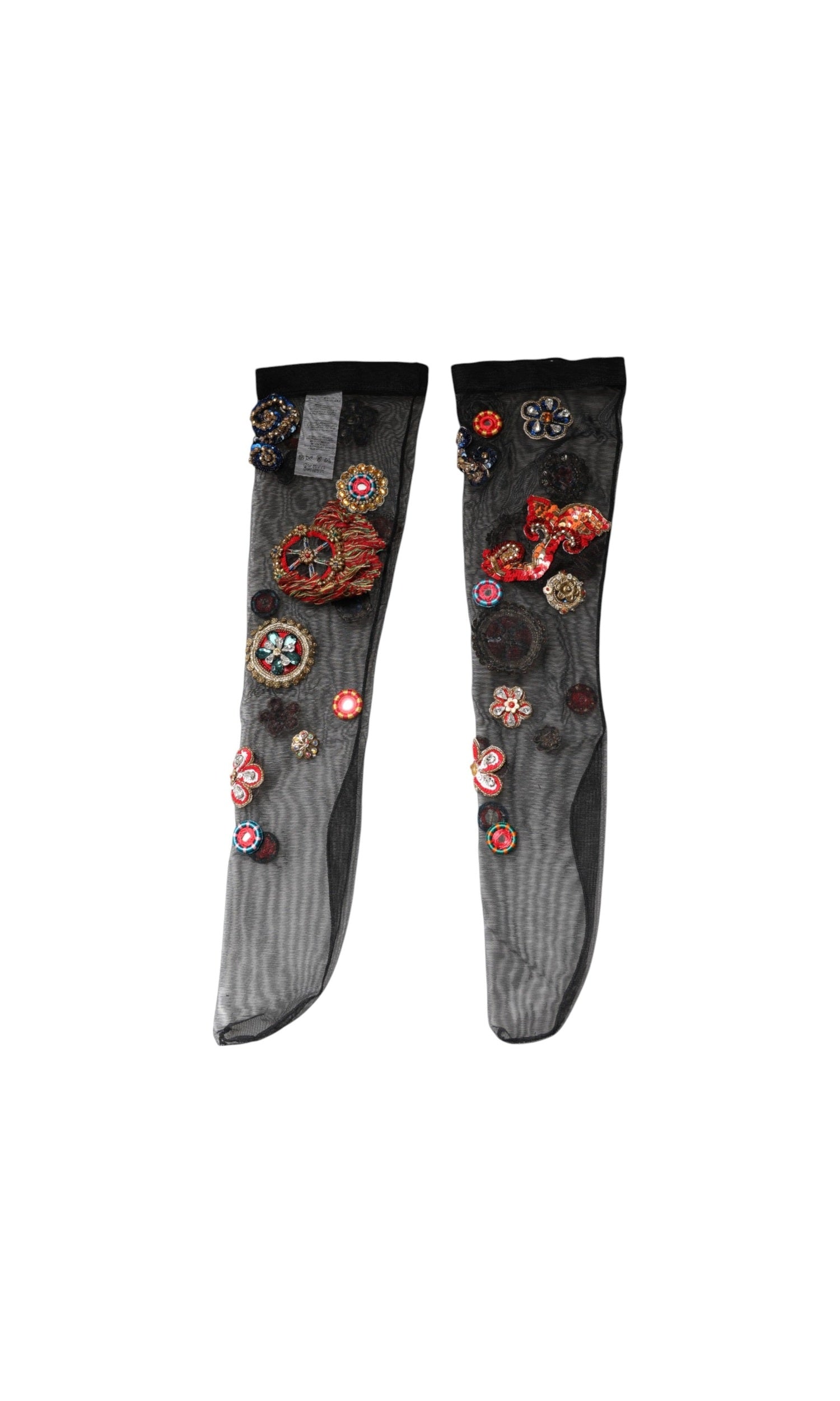 Dolce & Gabbana Black Stretch Carretto Crystal Stockings Socks Glam Steals