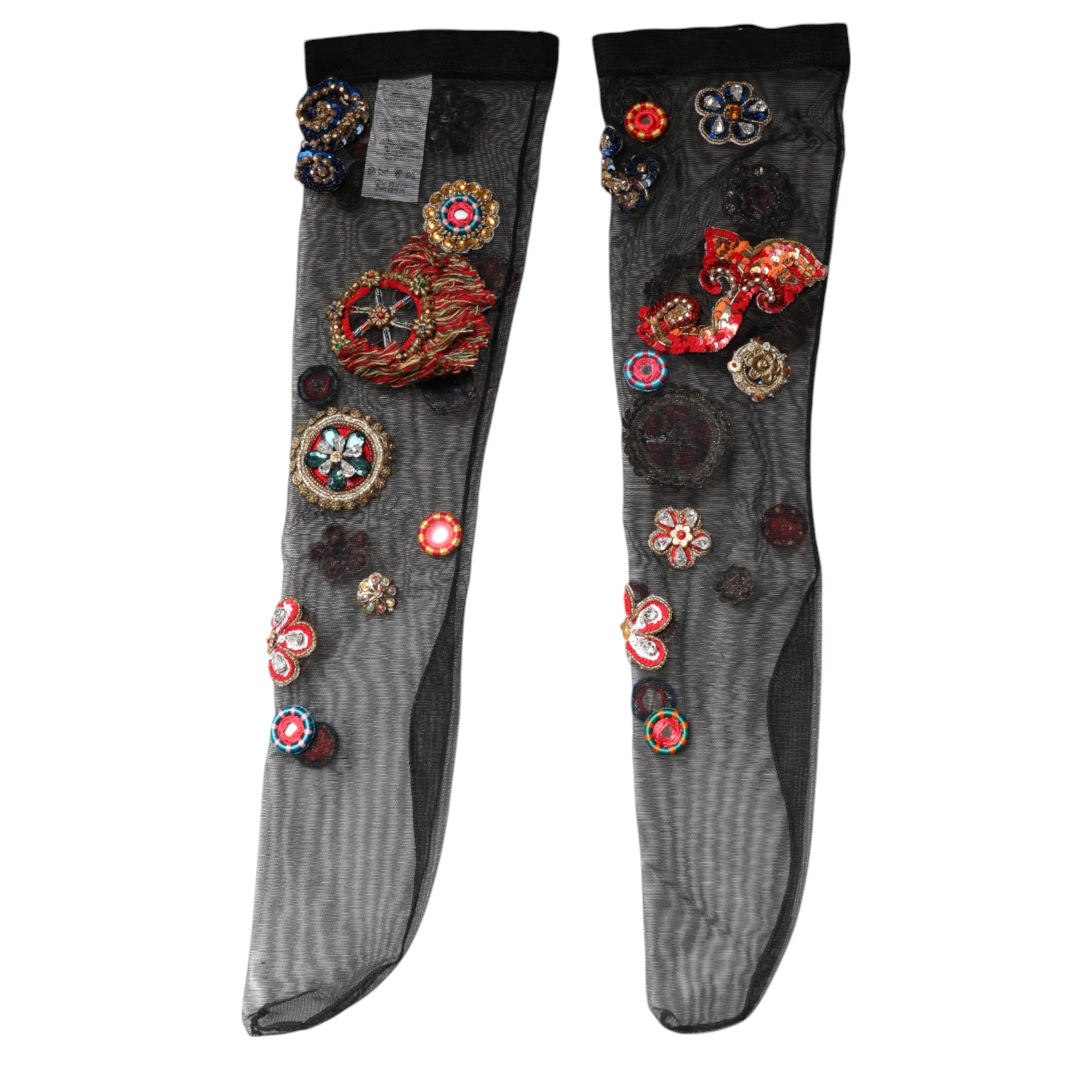 Dolce & Gabbana Black Stretch Carretto Crystal Stockings Socks Glam Steals