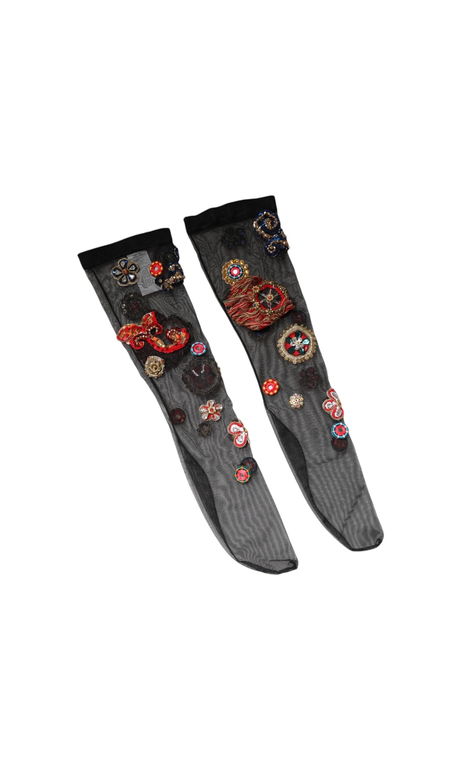 Dolce & Gabbana Black Stretch Carretto Crystal Stockings Socks Glam Steals