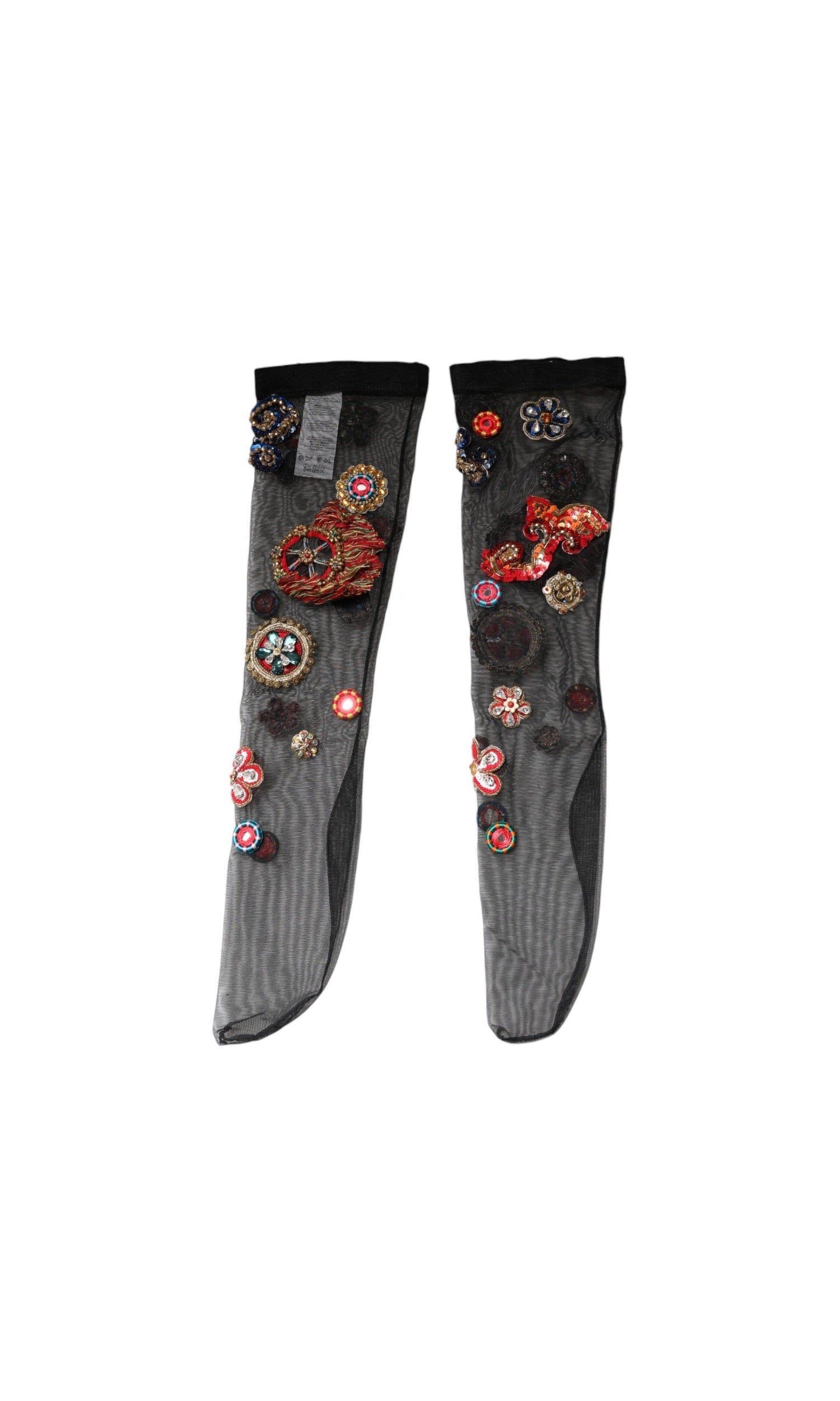 Dolce & Gabbana Black Stretch Carretto Crystal Stockings Socks Glam Steals