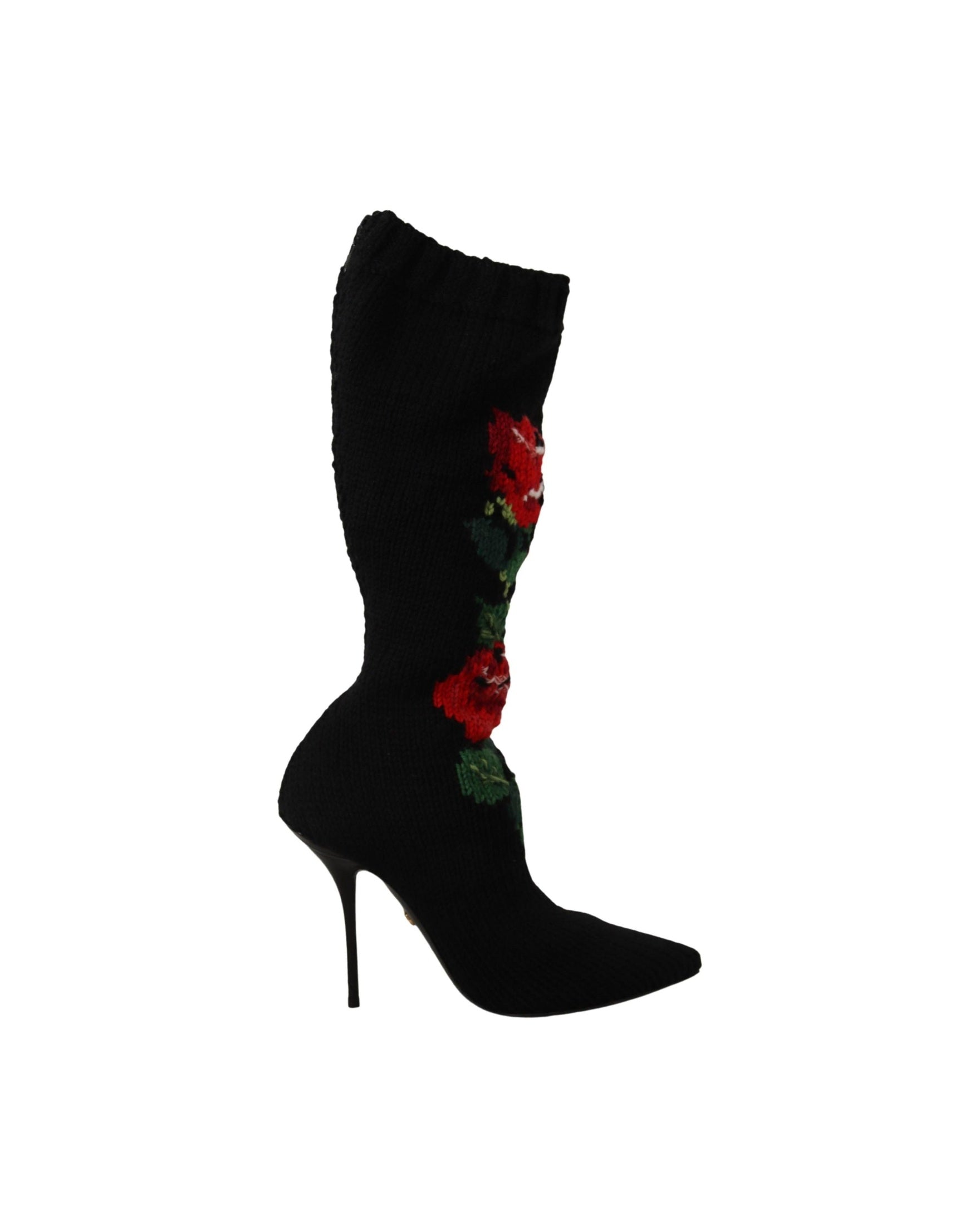Dolce & Gabbana Black Stretch Socks Red Roses Booties Shoes Glam Steals