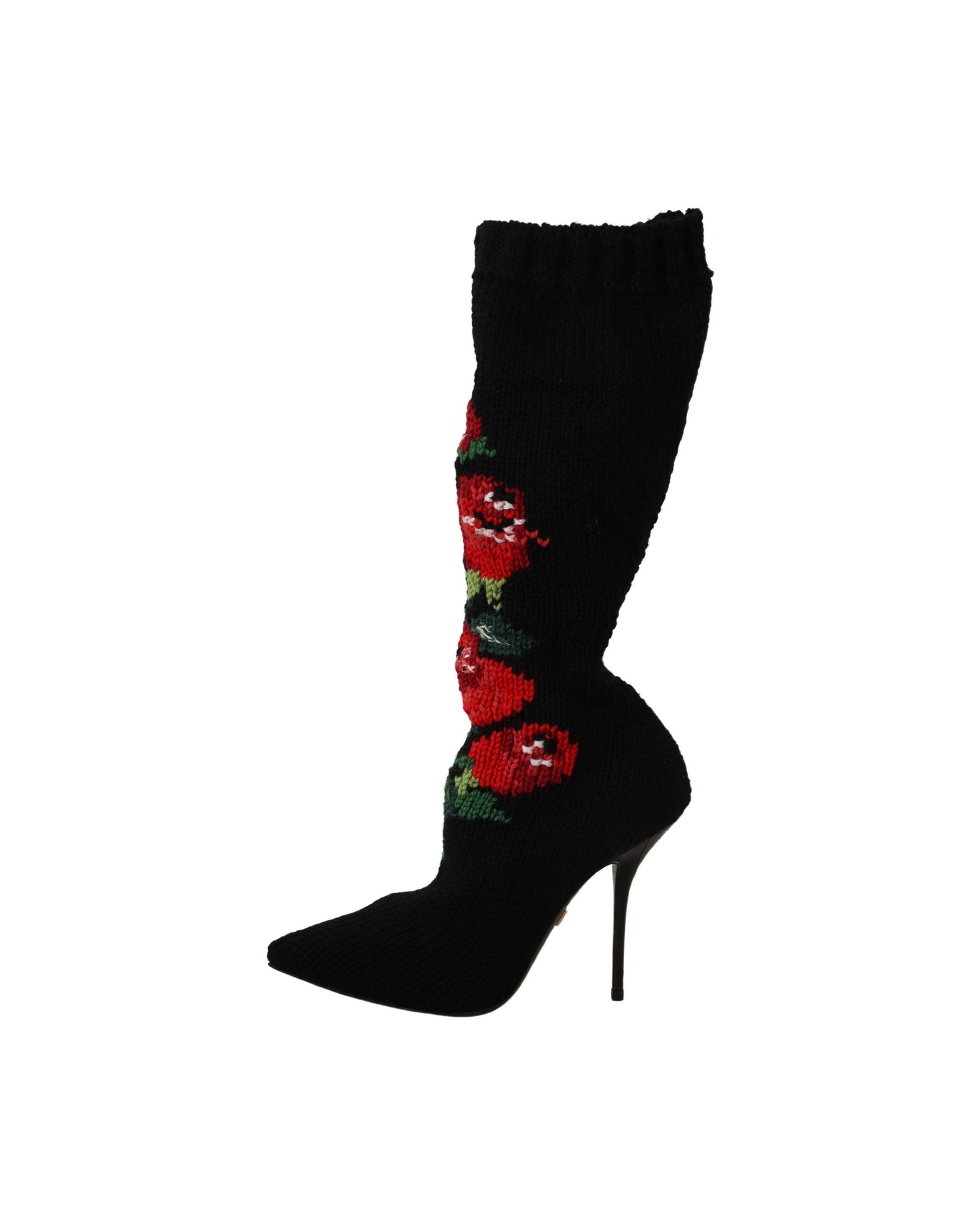 Dolce & Gabbana Black Stretch Socks Red Roses Booties Shoes Glam Steals