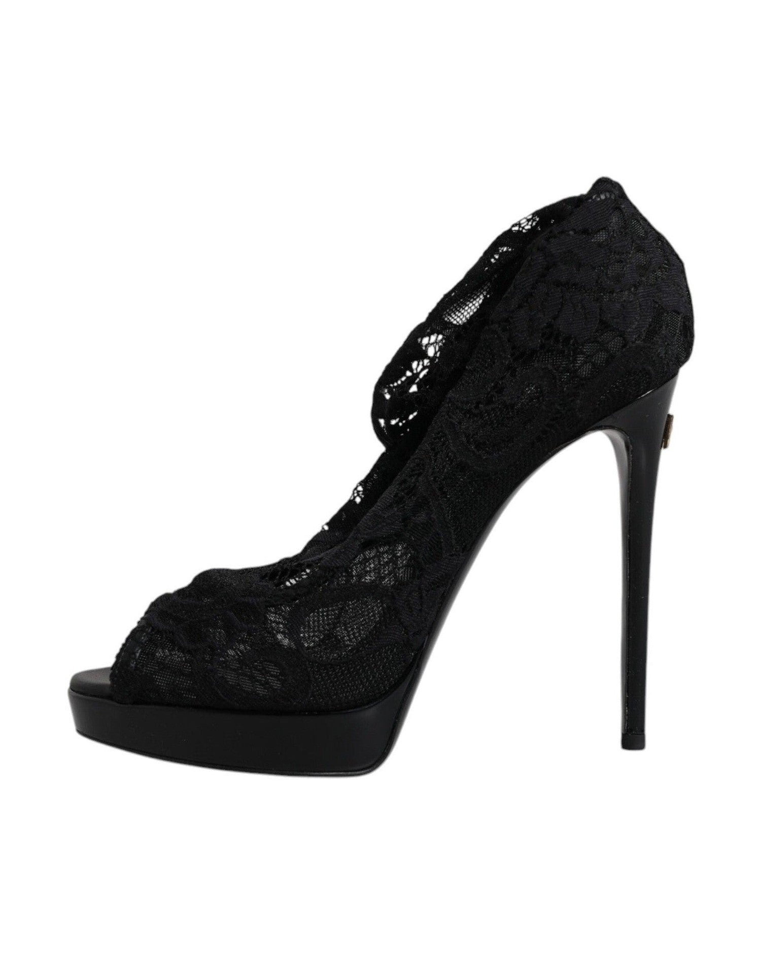 Dolce & Gabbana Black Stretch Taormina Lace Boots Shoes Boots