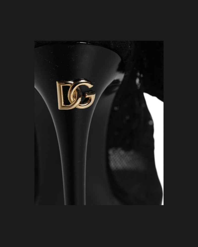 Dolce & Gabbana Black Stretch Taormina Lace Boots Shoes Boots