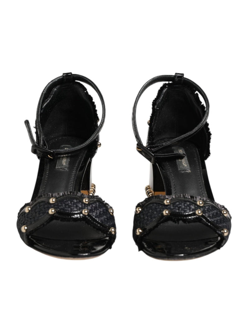 Dolce & Gabbana Black Studded Ankle Strap Sandals Shoes Glam Steals
